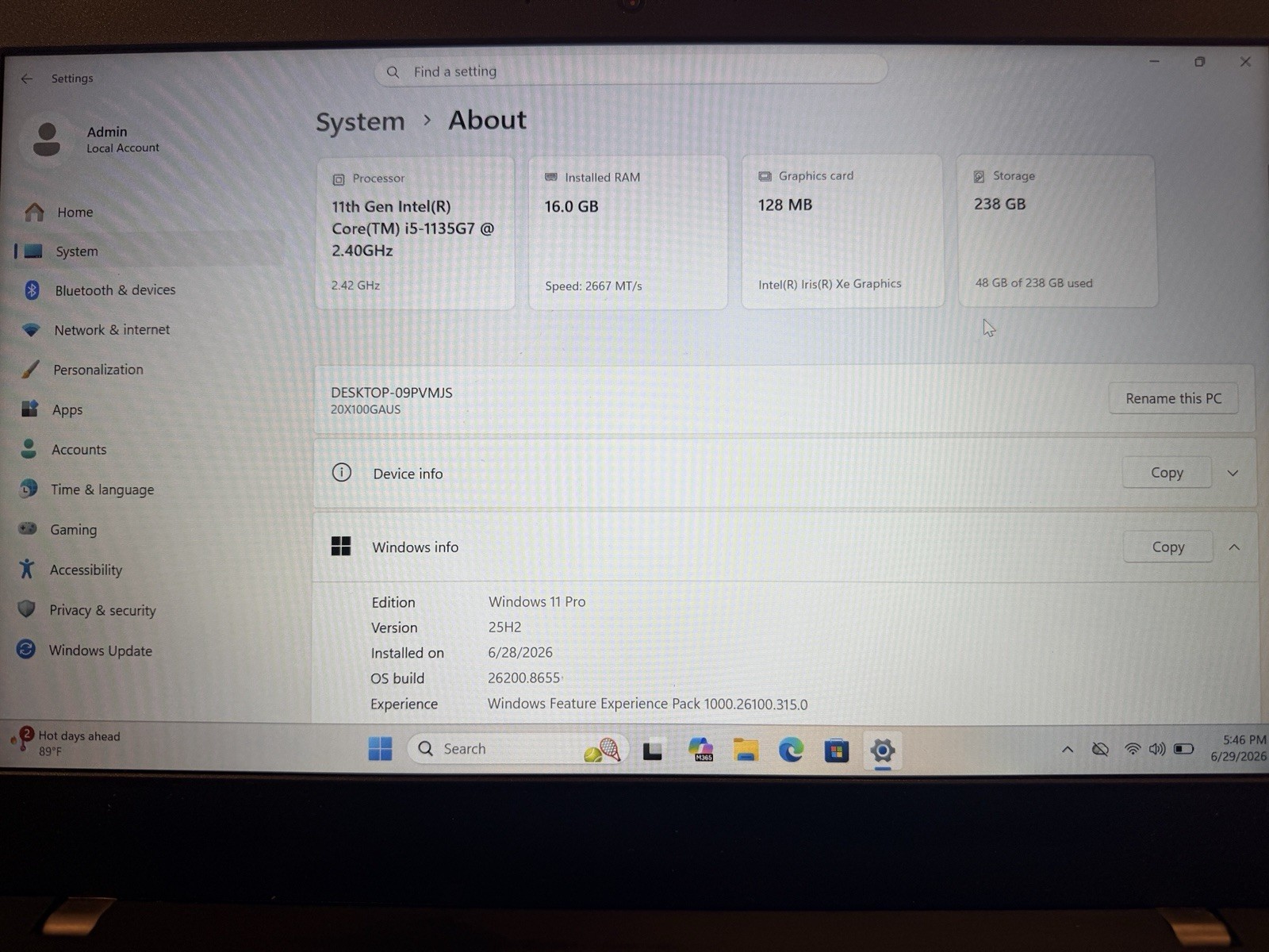 Lenovo ThinkPad L14 14″ Intel i5-1135G7 16GB RAM 250GB SSD W11 Pro and Charger
