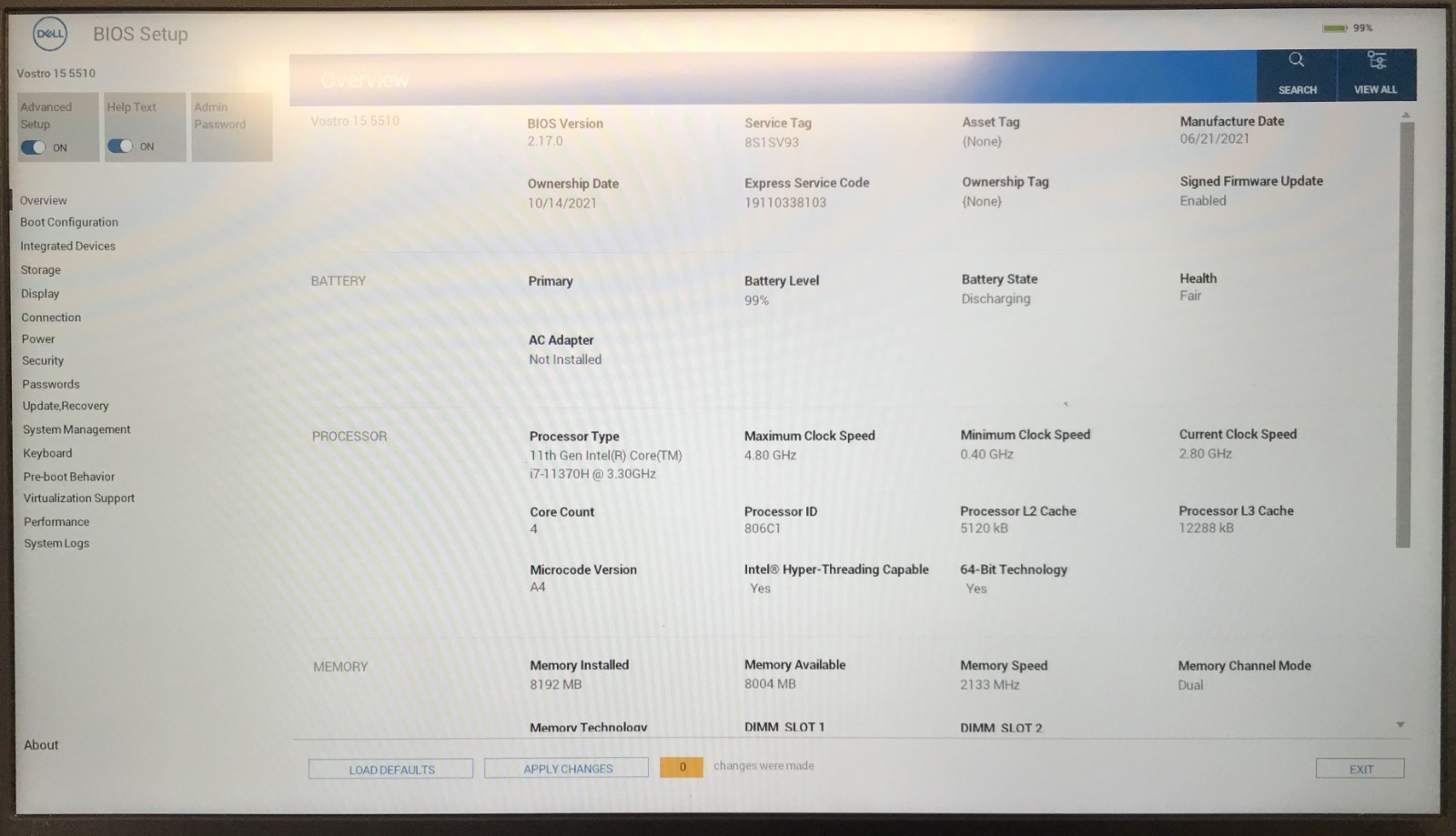 Dell Vostro 15 5510 15.6″ Laptop i7-11370H 8GB RAM 512GB NVMe, As Is