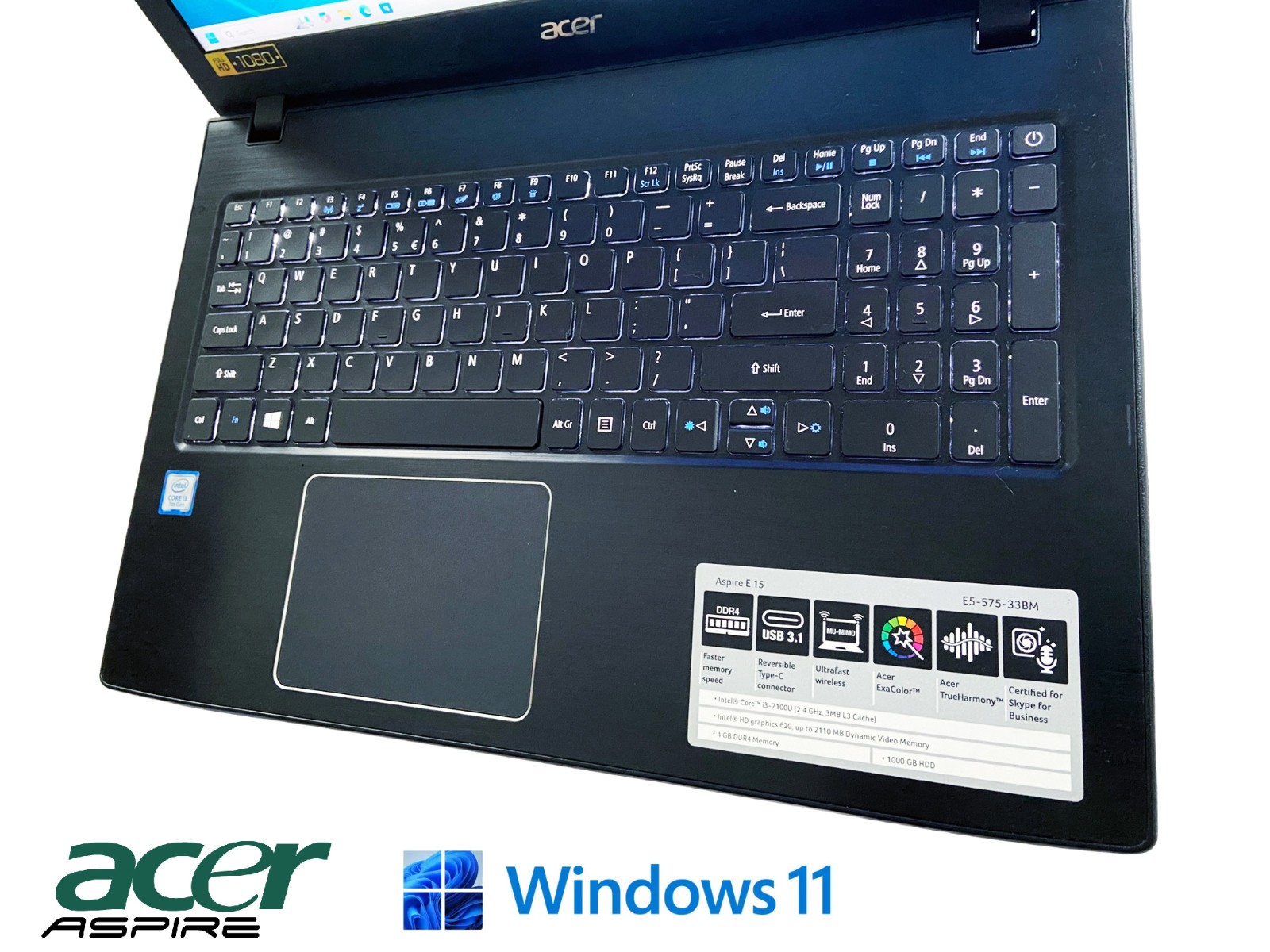 Acer Aspire E5-575; Intel Core i3-7100 @2.40GHz 15.6″ 1TB SSD 16GB RAM Laptop
