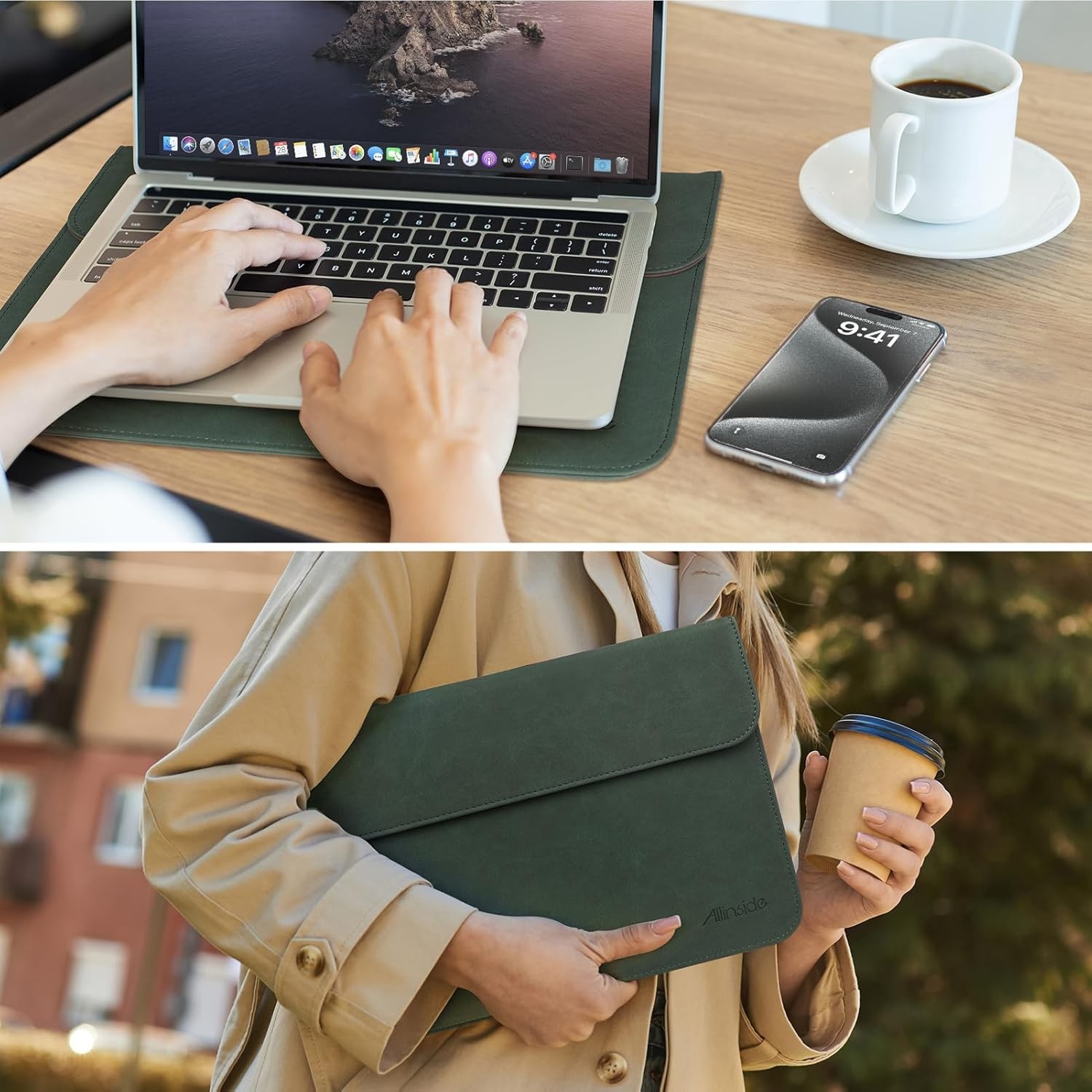 Waterproof Dark Green 13″ Laptop Sleeve for MacBook Air, Pro & Neo Models
