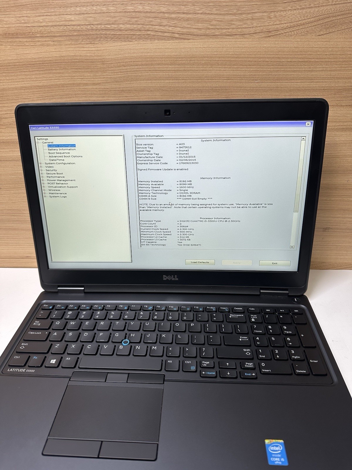 Dell Latitude E5550 15” Laptop Intel Core i5-5300U 2.30GHz 8GB RAM (NO HD)