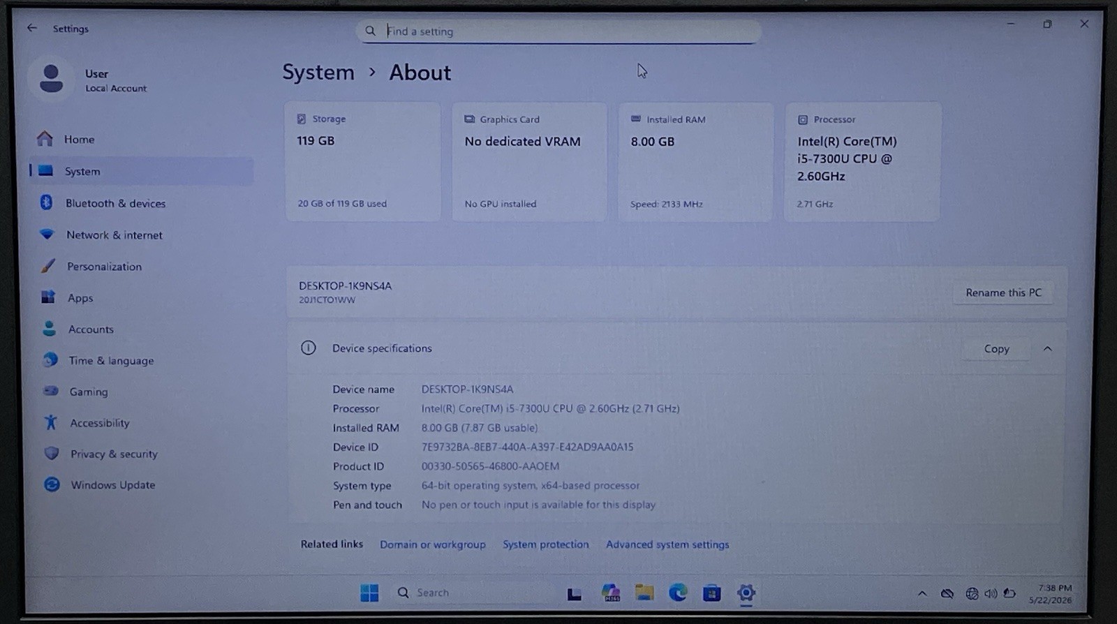 Lenovo ThinkPad 13 2nd Gen Core i5-7300U @ 2.6GHz 8GB RAM 128GB SSD Win 11 Pro