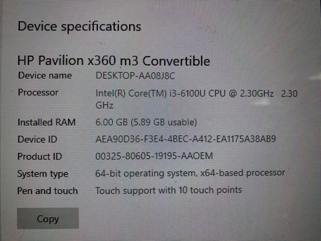 HP Pavilion x360 m3 6GB 13.3-Inch HD I3-6100u 2.30 GHz 500GB HDD