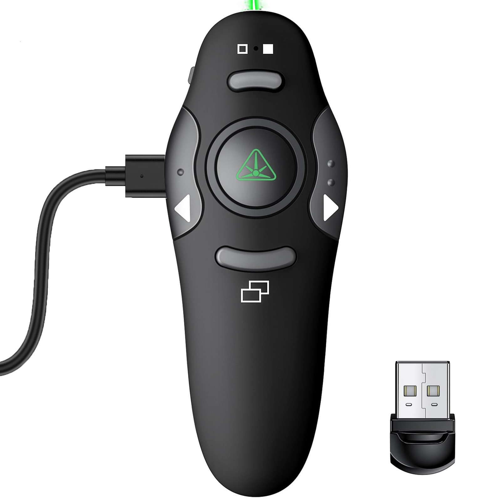 DinoFire Green Wireless Presenter Remote RF 2.4GHz USB Rechargeable Clicker