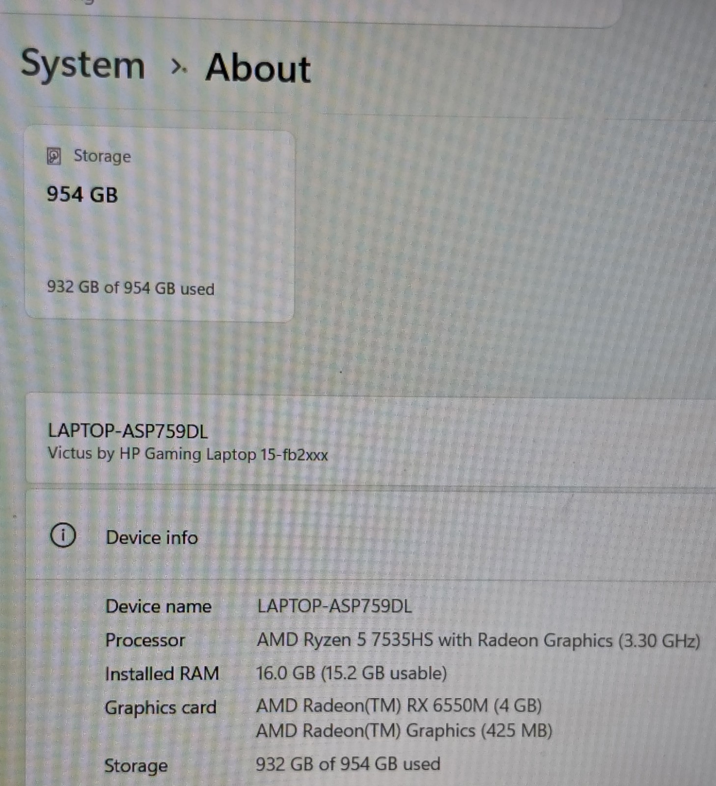 HP Victus 15 Gaming Laptop 144Hz RX 6550M Ryzen 5 7535HS 16GB DDR5 RAM 1tb SSD