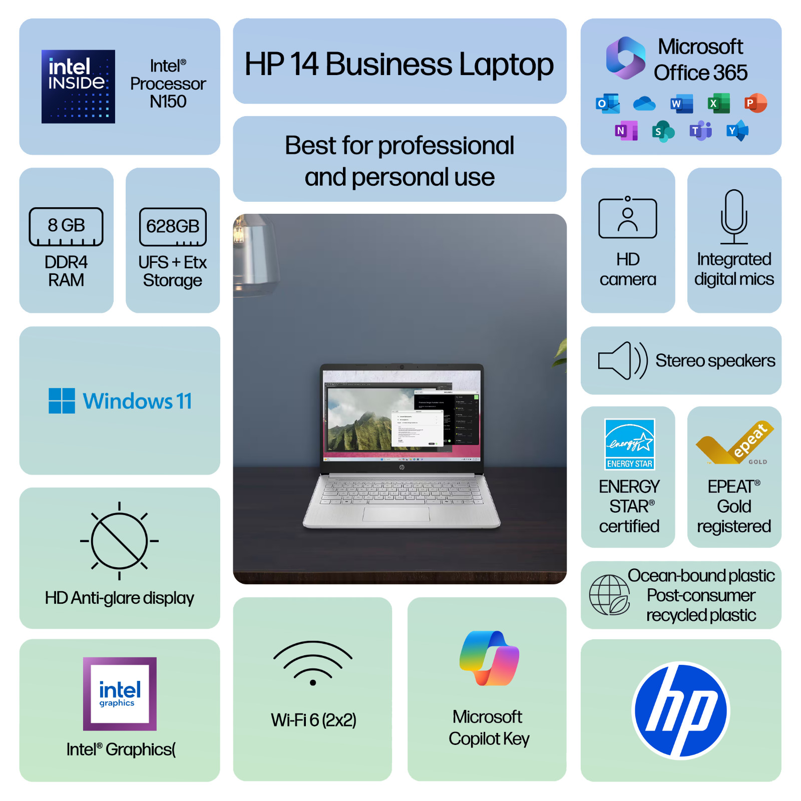 2026 HP Laptop Computer 14″ 4-Core Intel Processor 8GB RAM 628GB Storage Win 11