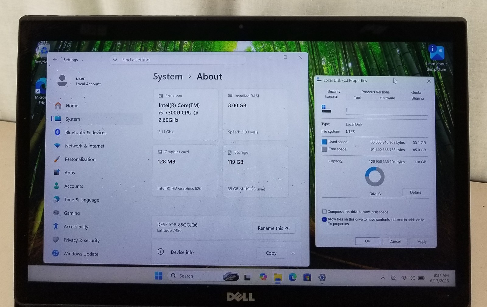 Dell Latitude 7480 i5-7300U @ 2.60GHz 8GB 128GB SSD WIN 11 PRO