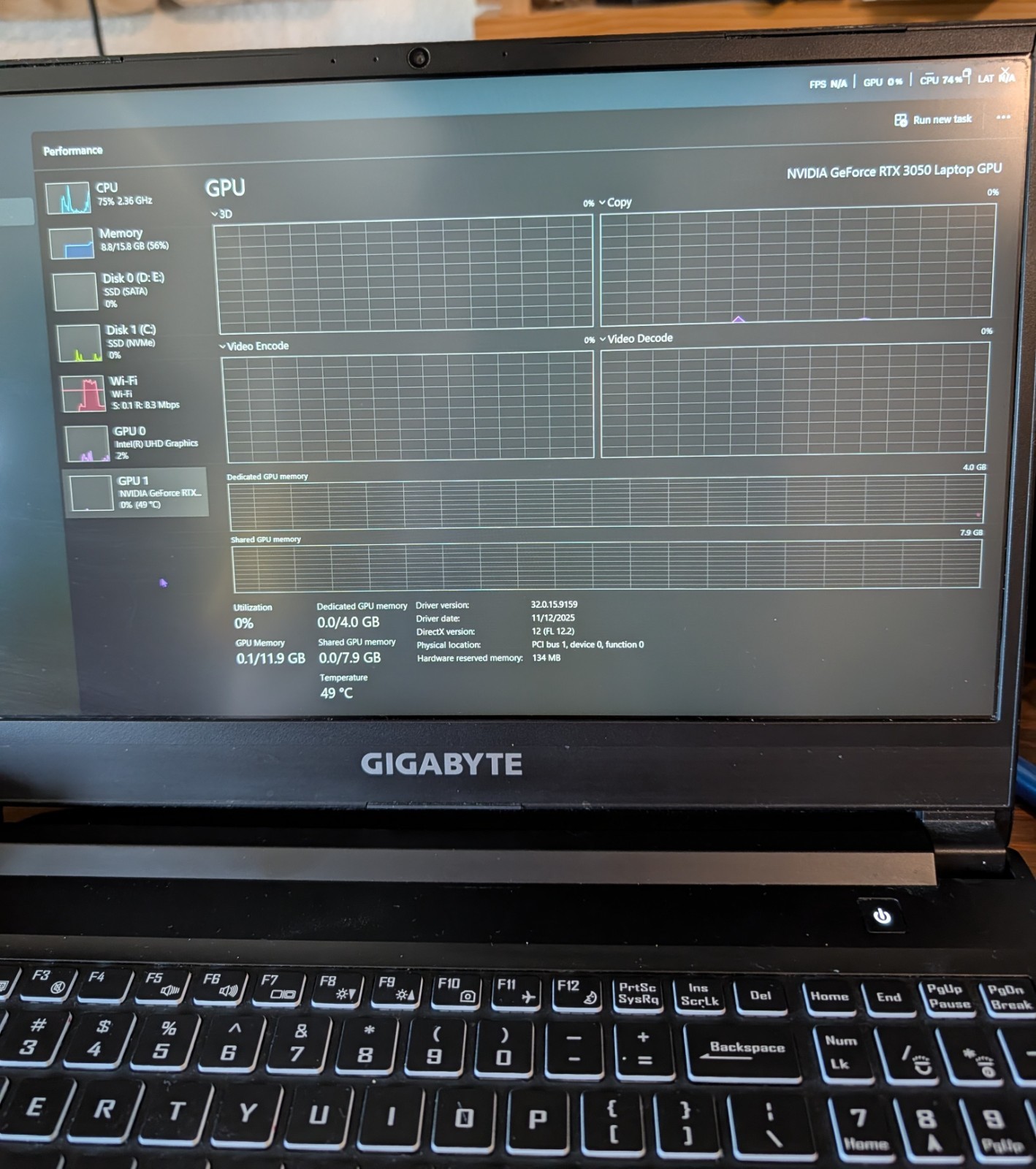 GIGABYTE G5 GD 15.6″ Gaming Laptop i5-11400H 16GB 500GB SSD RTX 3050 W11