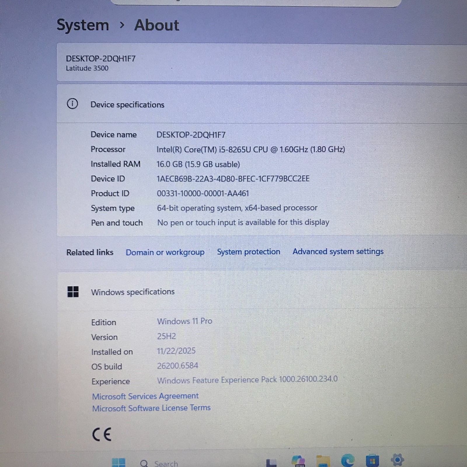 Dell Latitude 3500 15.6″ i5-8265u 1.6GHz 16GB RAM 256GB SSD (Windows 11 Pro)