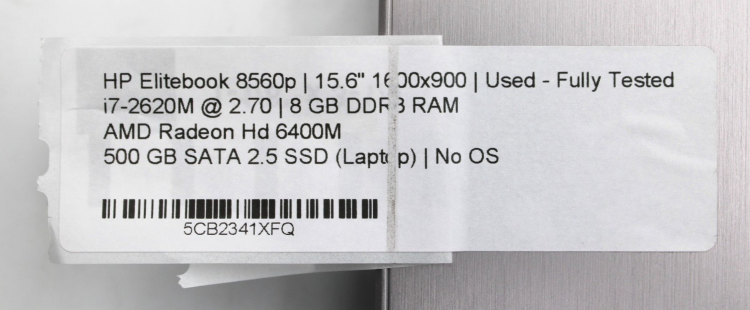 HP Elitebook 8560p i7-2620M@2.7GHz /8GB DDR3 NO STORAGE OR OS *USED/TESTED*