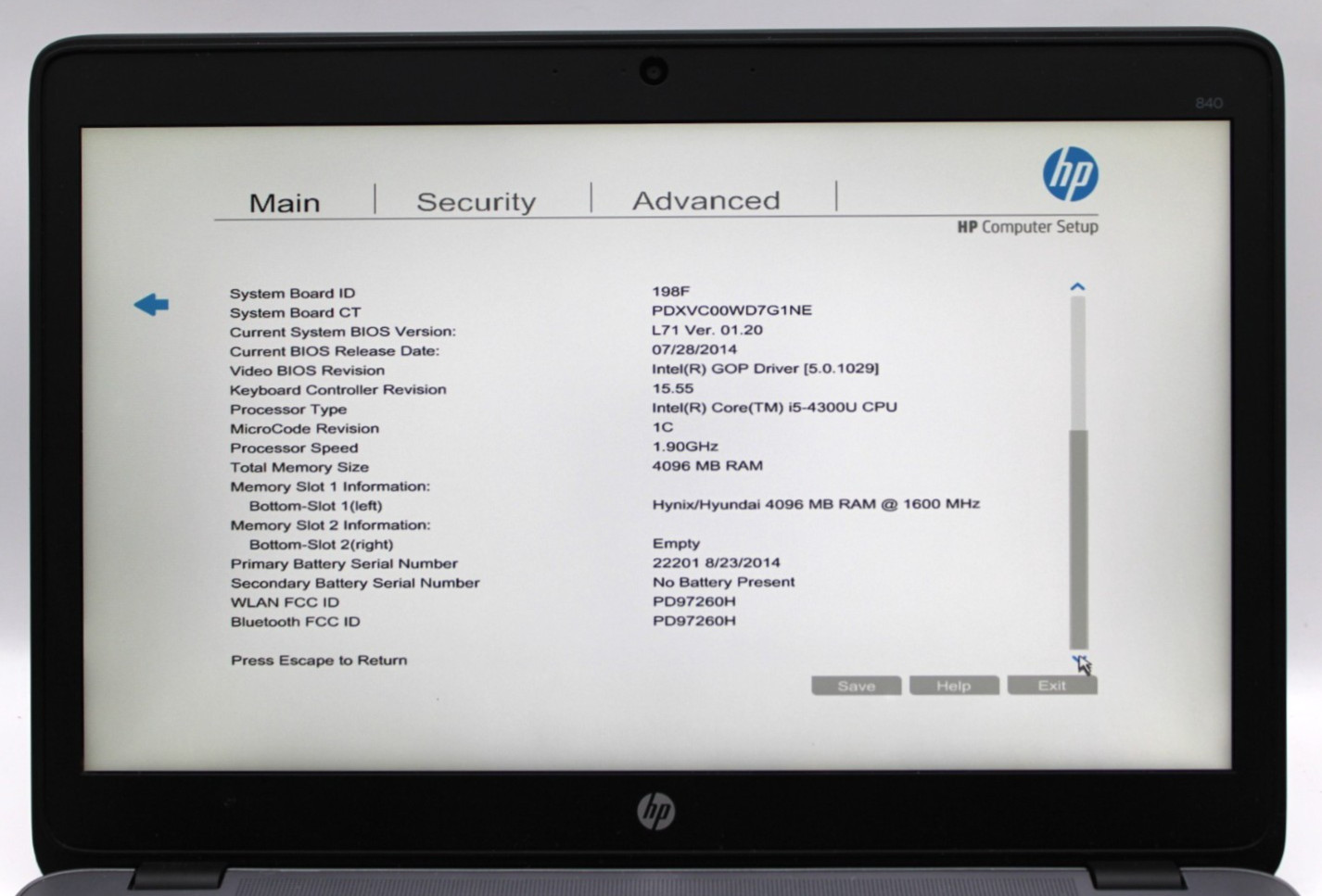 HP Elitebook 840 G1 i5-4300U@1.9GHz 4GB DDR3 NO STORAGE OR OS *USED/TESTED*