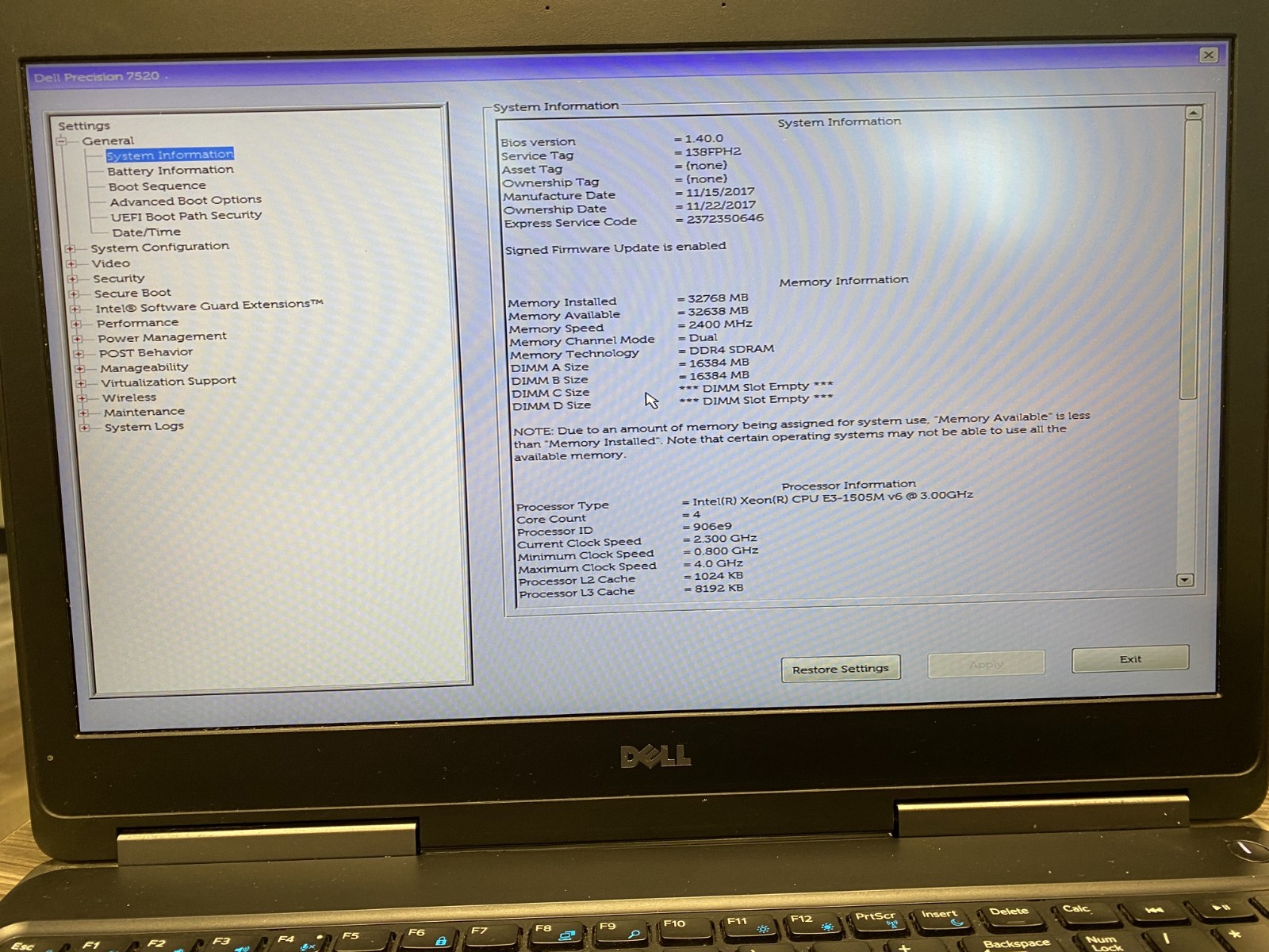 Dell Precision 7520 Xeon E3-1505Mv6 32GB DDR4 1TB SSD Quadro M2200 Win11P – Wear