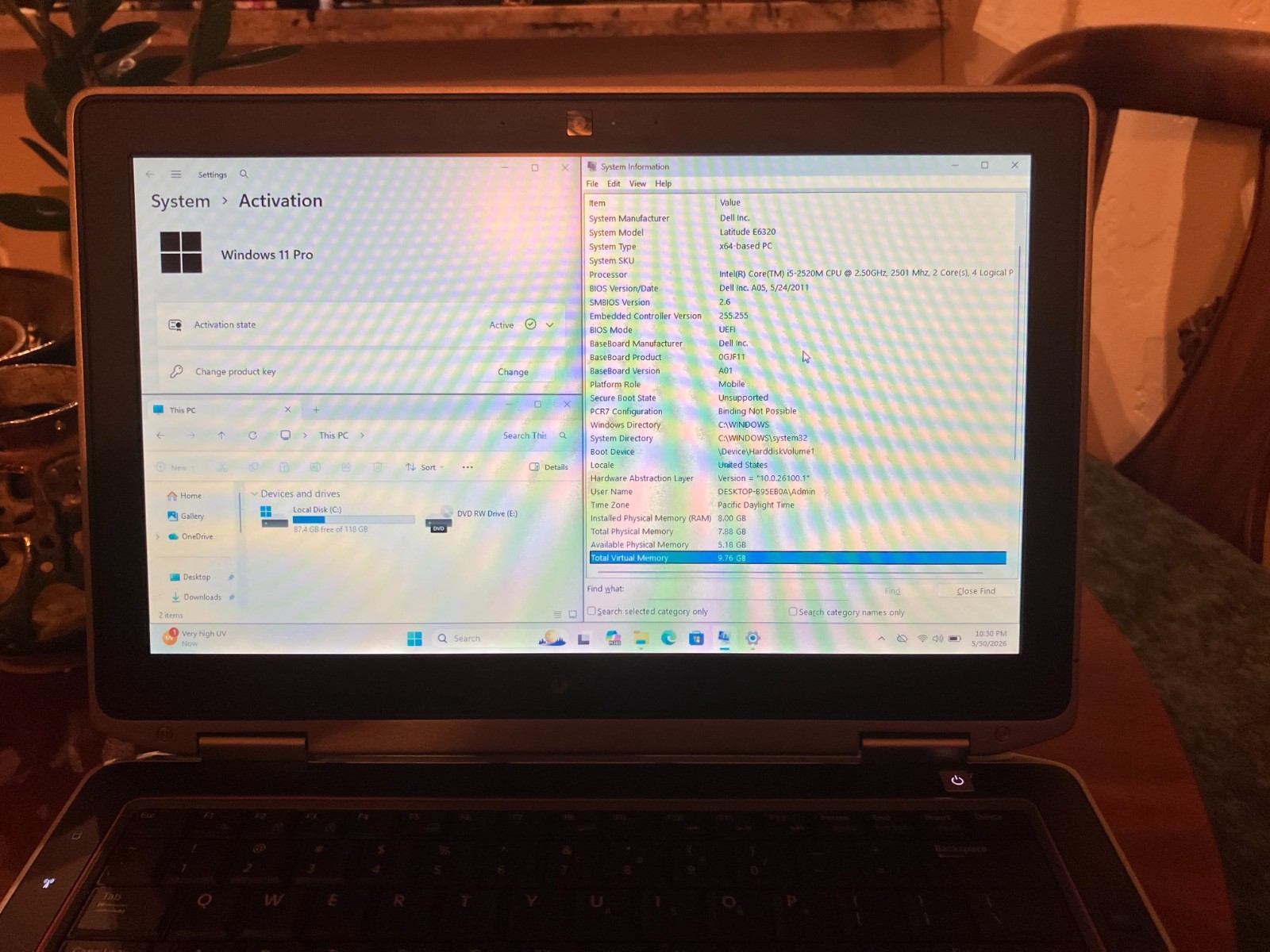 Dell Latitude E6320 14″ Laptop i5 2.5GHz 8GB RAM 120GB SSD Win 11 Pro Wifi BT