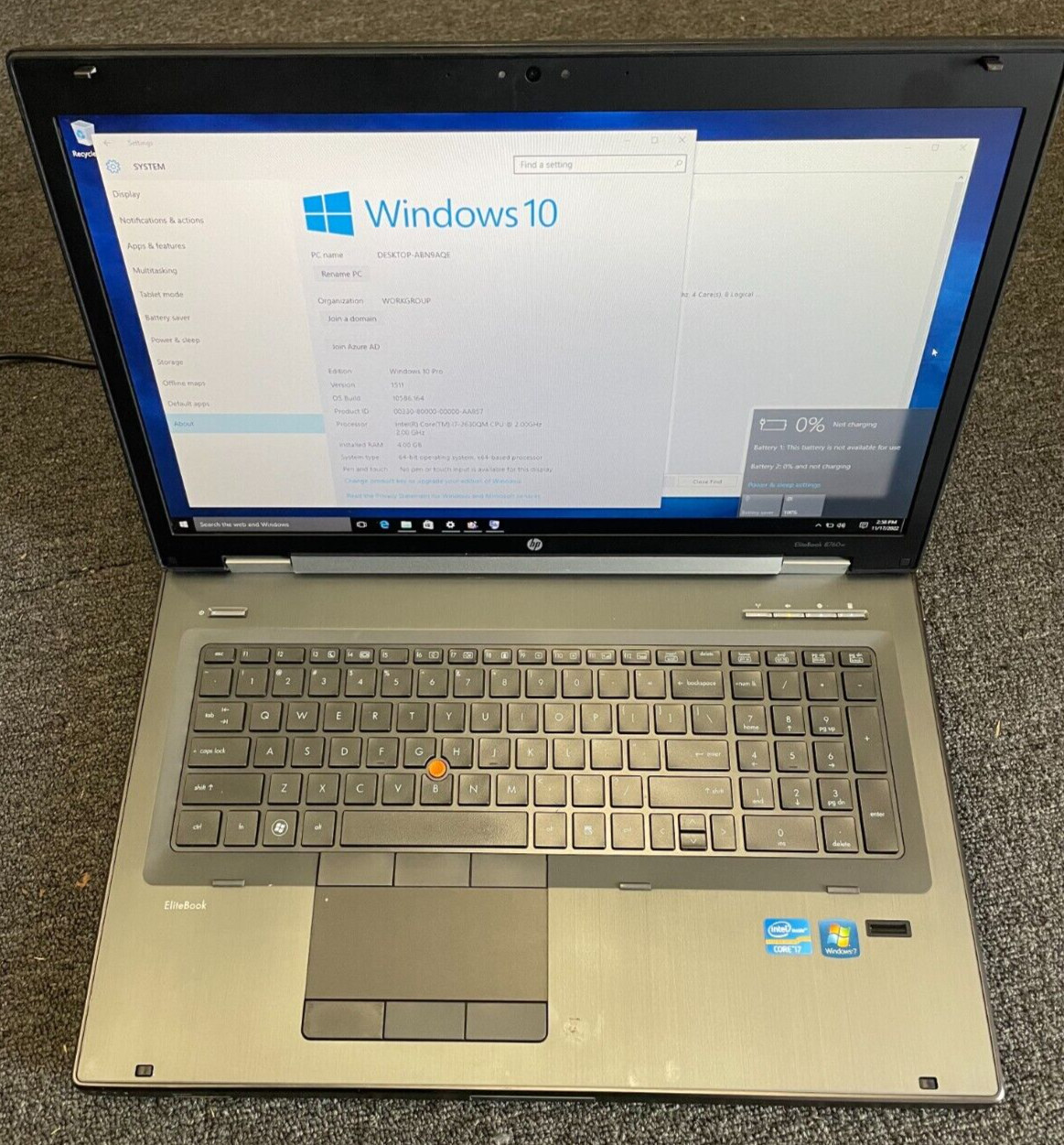 HP EliteBook 8760w|Intel Core i7@2.00GHz|4GB RAM|500GB HDD|Window10 Prof|Webcam
