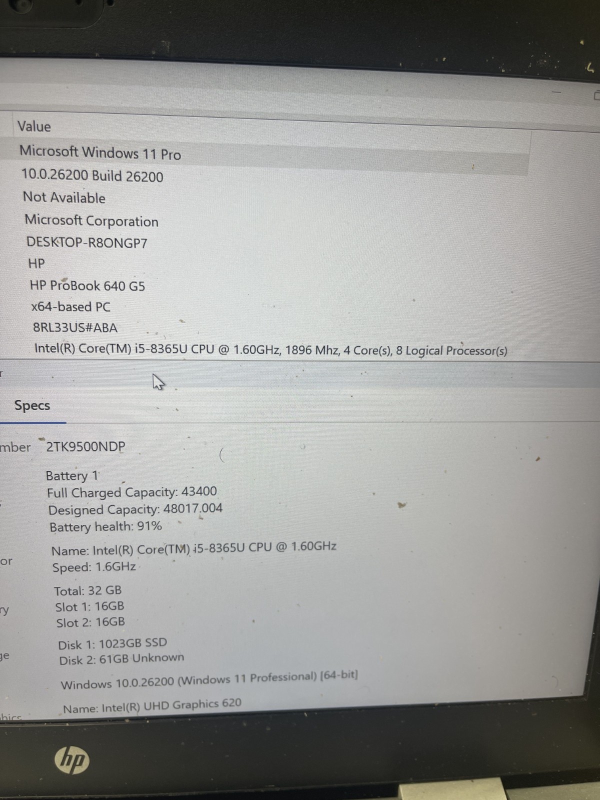 HP ProBook 640 G5 14″ Laptop i5-8365U 1.60GHz 32GB RAM 1TB SSD Win 11 Pro