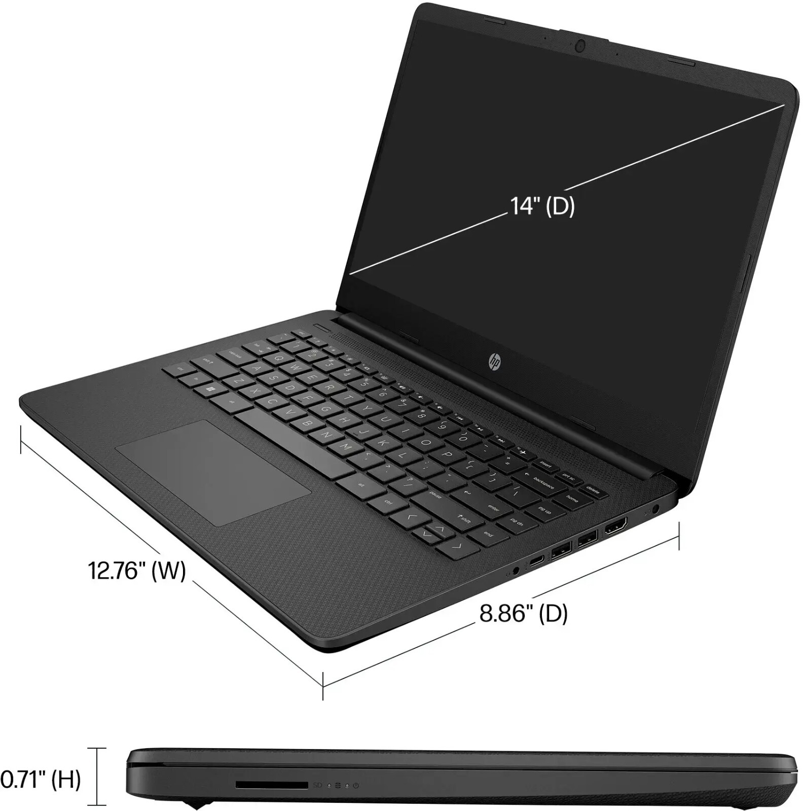 HP 14″ Laptop HD Intel 4-Core Up to 16GB RAM&384GB Storage Win11Pro+OFFICE Black