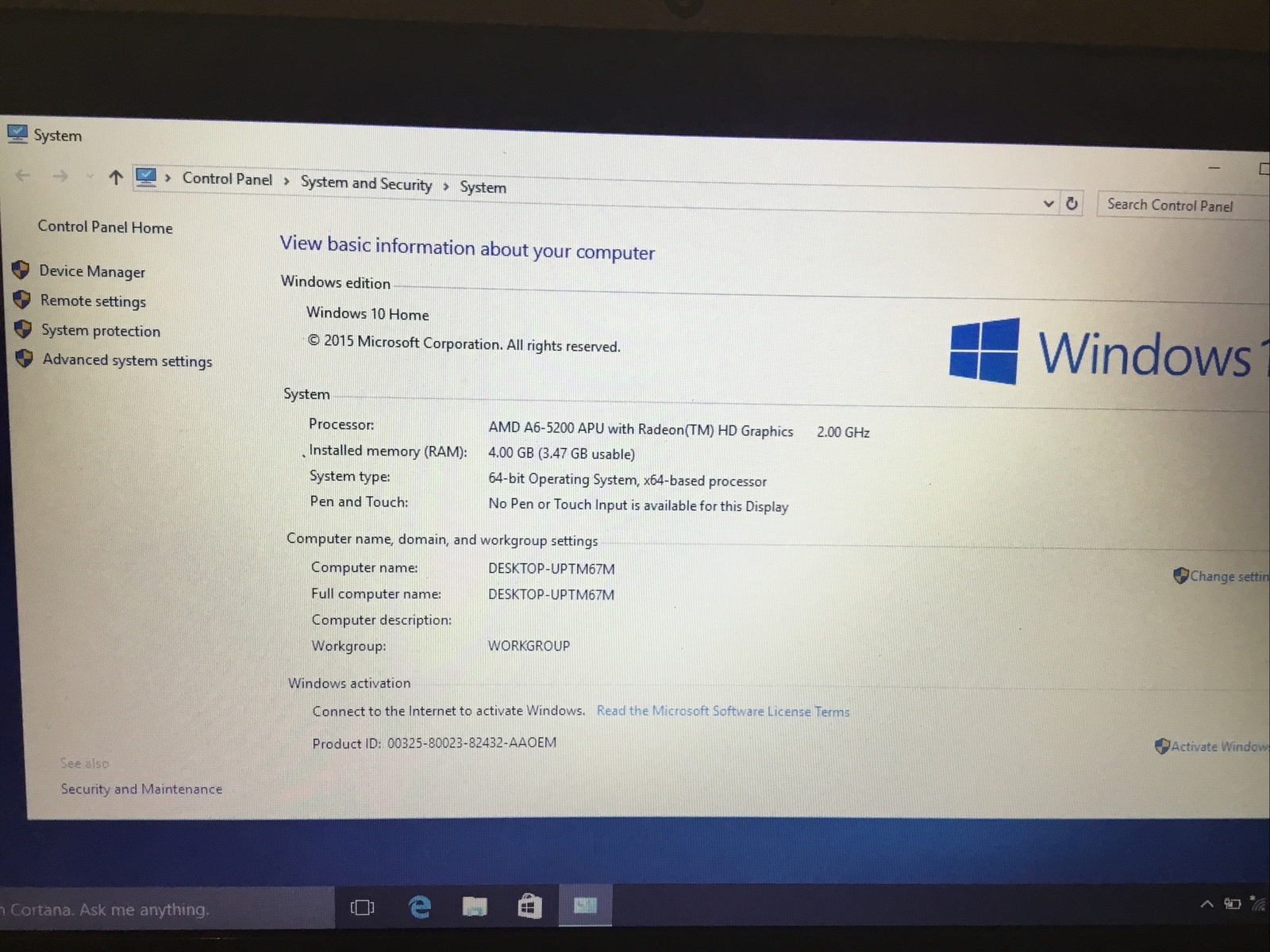 HP 15-f305dx 15.6in. (500GB, AMD, 2GHz, 4GB) Windows 10, E1