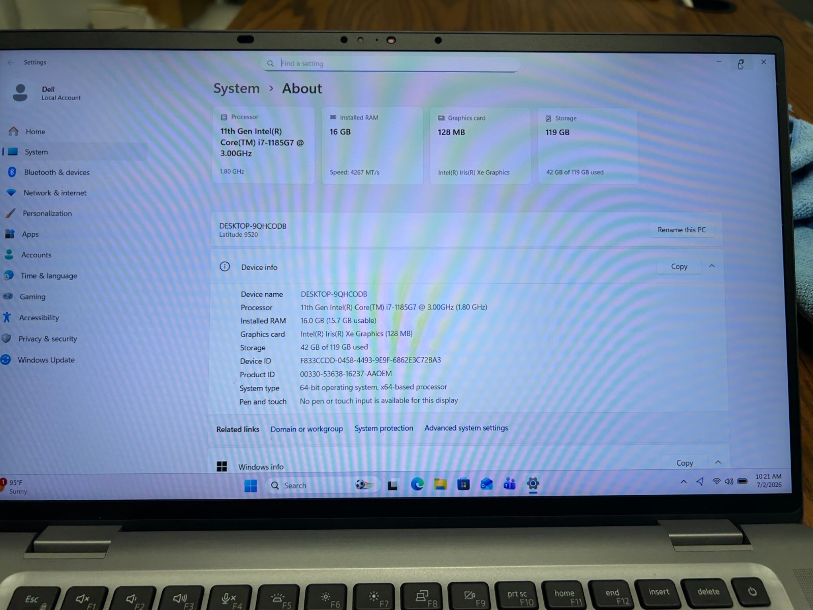 Dell Latitude 9520 15″ i7-1185G7 16GB 128GB NVMe Win11 Pro Office 2021 FHD