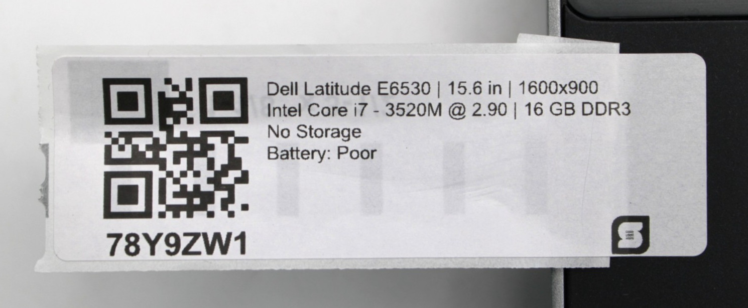 Dell Latitude E6530 i7-3520M@2.9GHz 8GB DDR3 NO STORAGE OR OS *USED/TESTED*