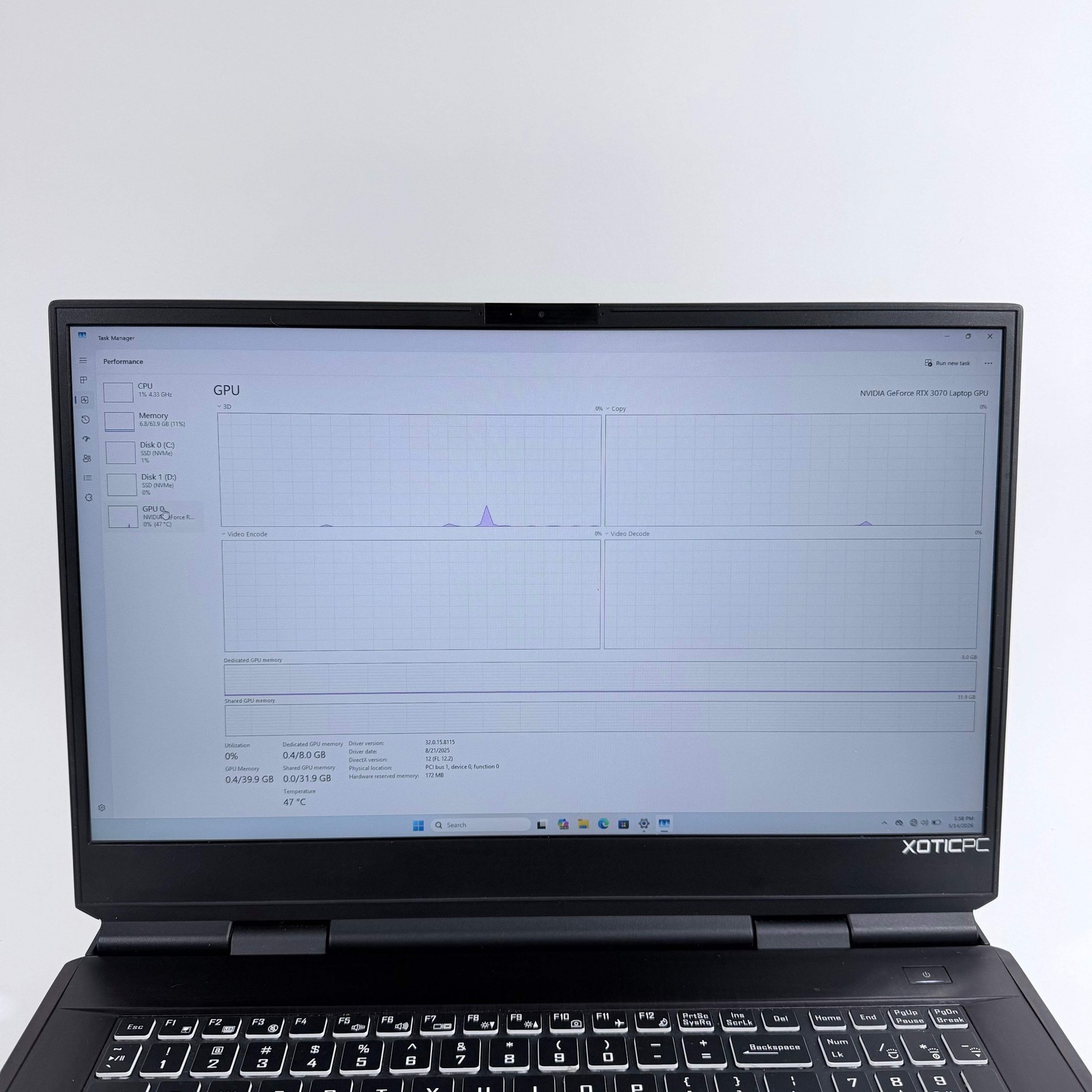 XOTICPC Laptop 1JT4V90 17.3″ i9-10900K 3.7GHz 64GB RAM 1TB SSD 512GB SSD RTX3070