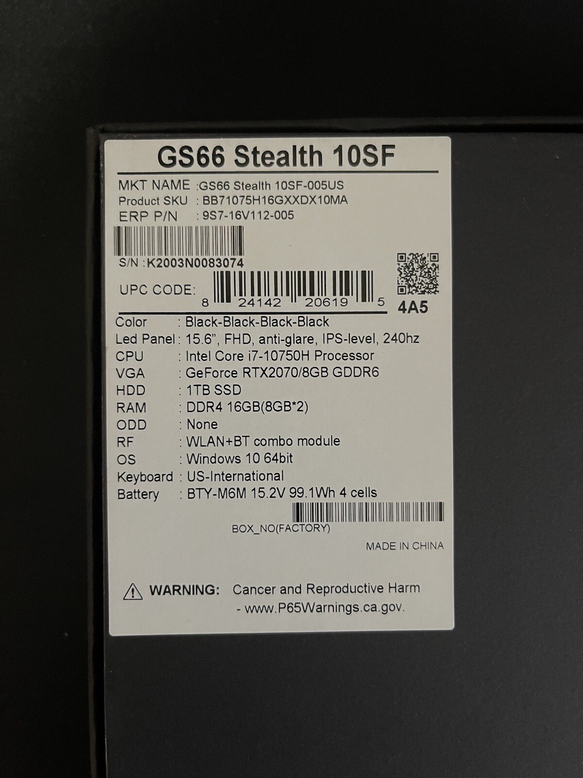 MSI GS66 Stealth 10SF 15.6″ (1TB NVMe SSD, Intel Core i7 10th Gen., 5.00 GHz,…
