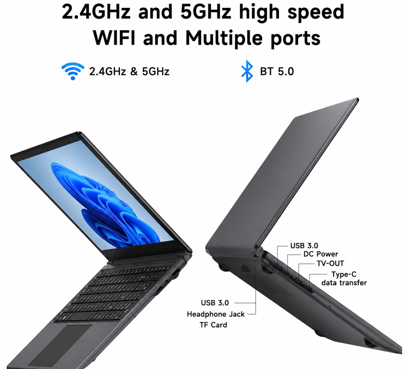 16-inch Laptop Computer with Win11, 8GB RAM 256GB SSD Expandable 1TB/Dark Gray