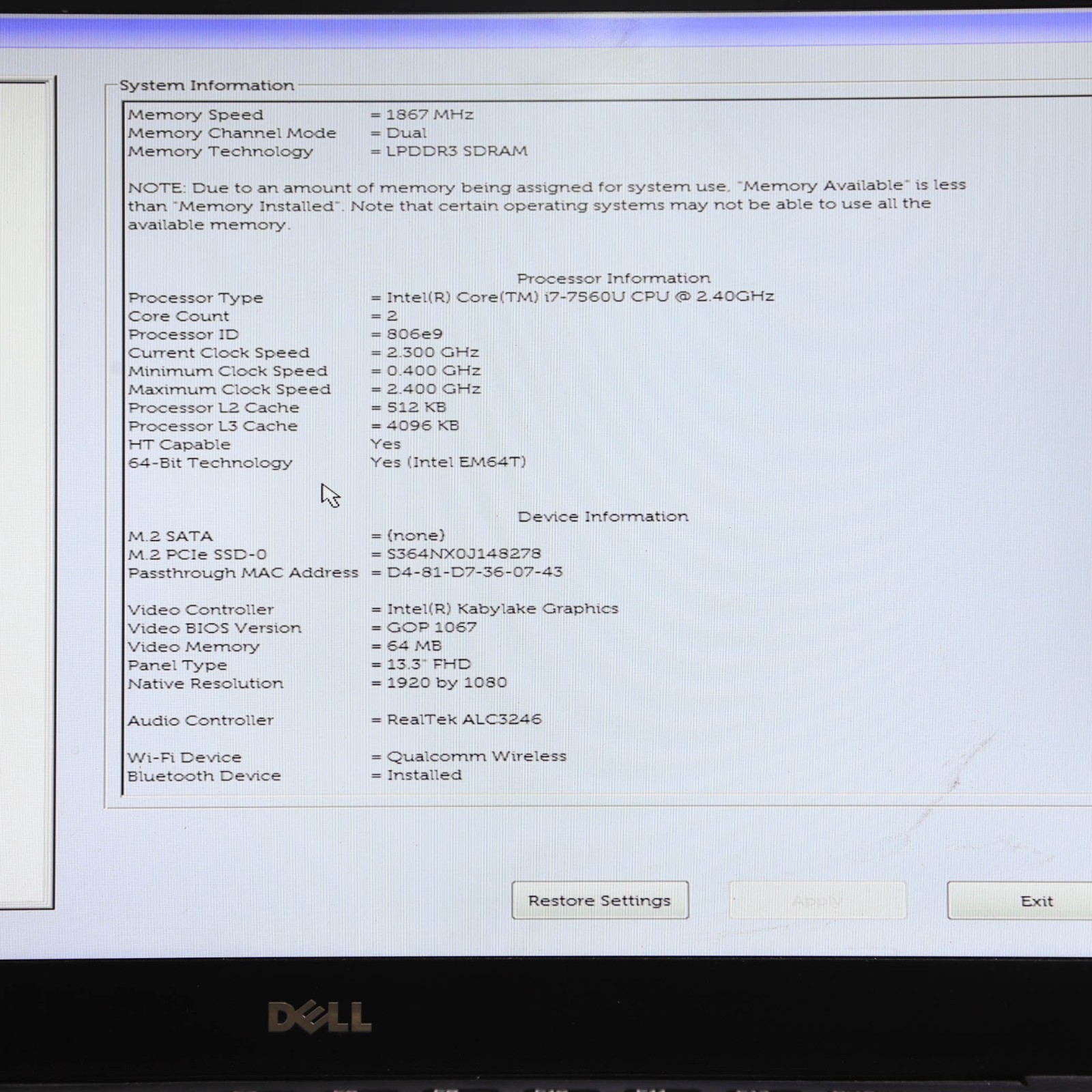 DELL XPS 13 9360 13.3″ FHD CORE i7-7560U 8GB 256GB SSD W10 T6-B6
