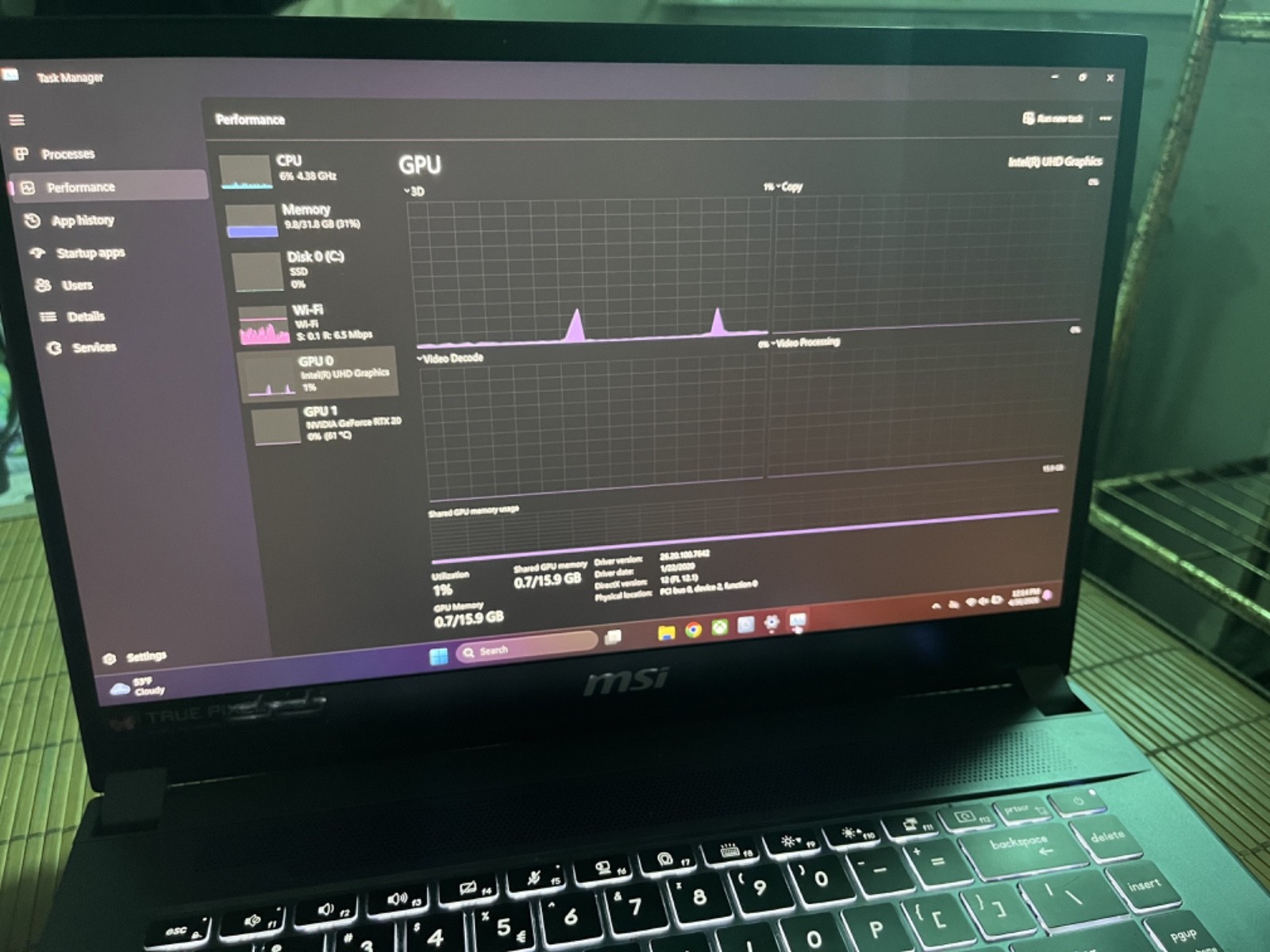 MSI Creator 15 4K Laptop– i7, 32GB, RTX 2070 Super, 1TB SSD, Excellent