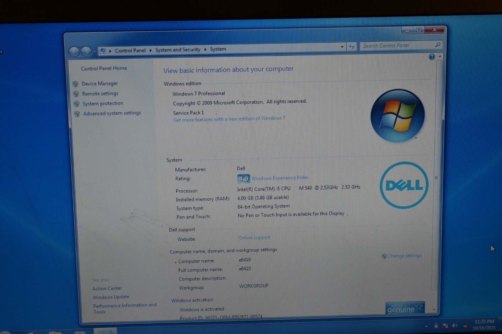 Dell Latitude E6410 Laptop Intel Core i5-540M 4GB RAM NVidia 3100M Windows 7 Pro