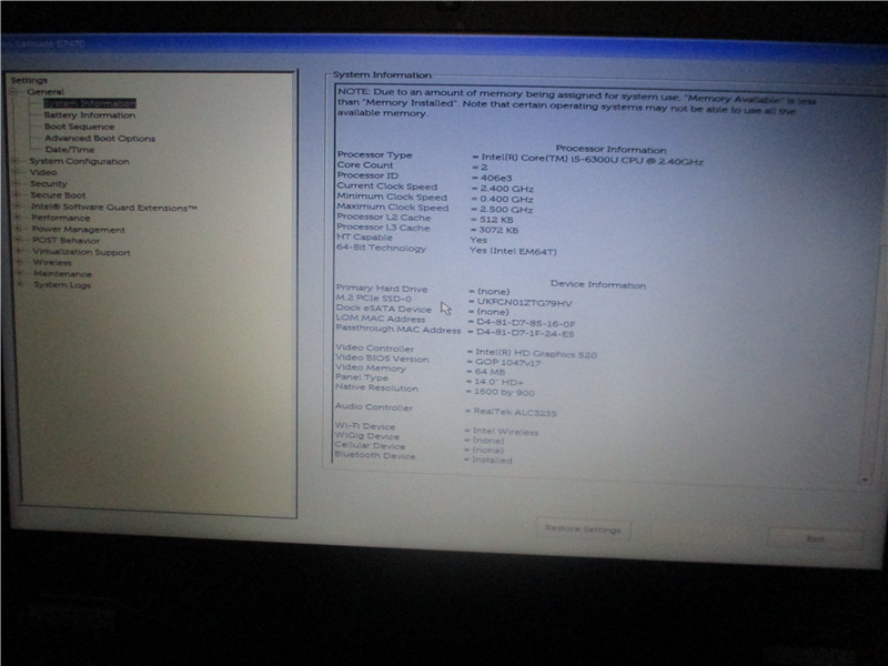 Dell Latitude E7470 Laptop i5 6300U 2.4GHz 16GB RAM 256GB SSD Windows 8 Pro COA