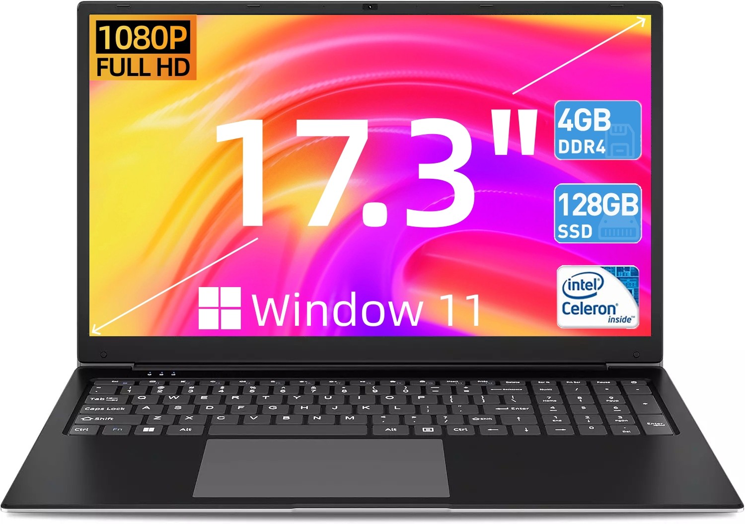 2025 SGIN 17.3″ Laptop – 4GB Memory 128GB SSD Intel Celeron Dual Core 8000mAh