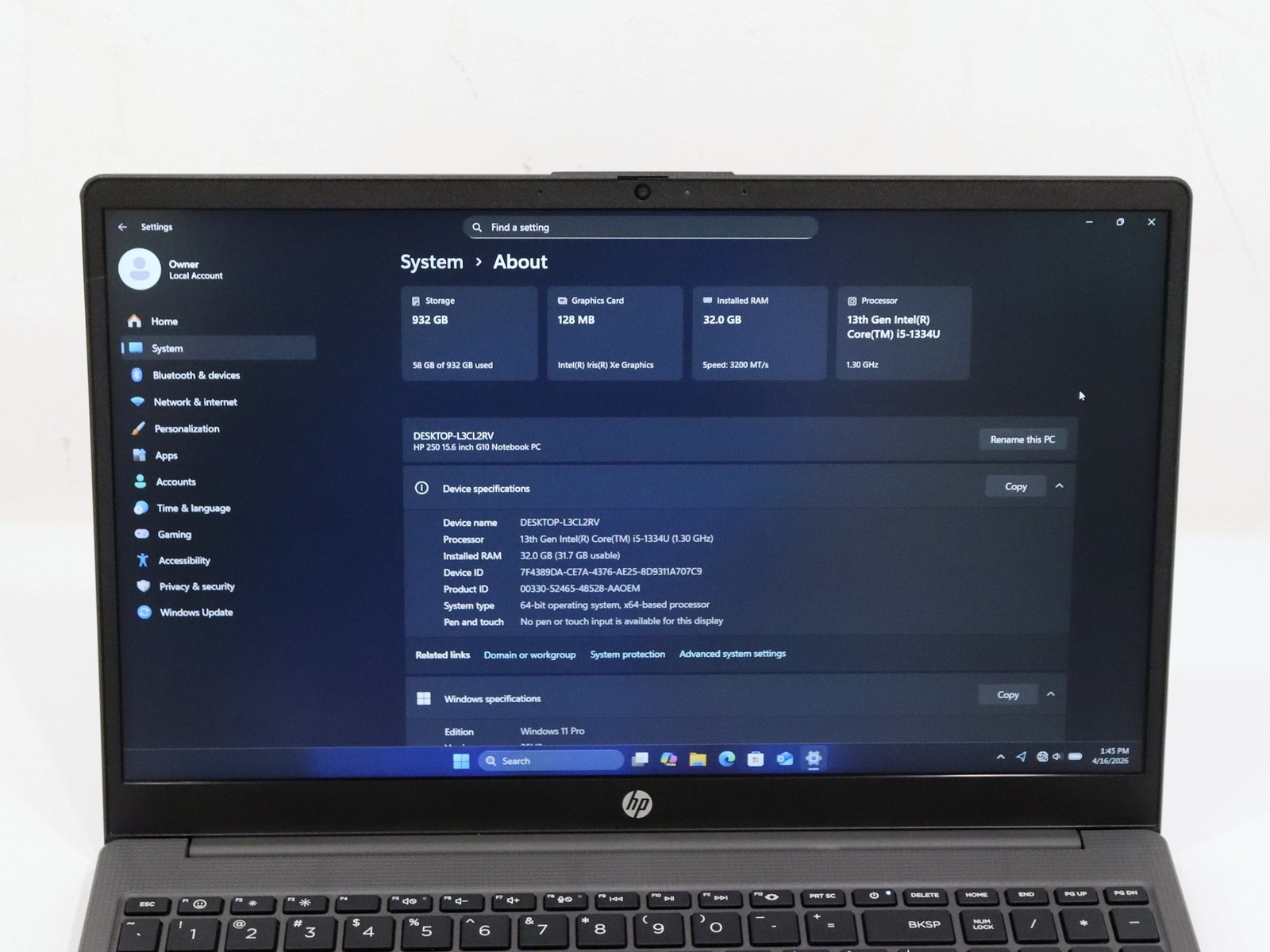 HP Laptop 250 G10 Intel i5-1334U 32GB 1TB NVMe Win 11 Pro (Gray)