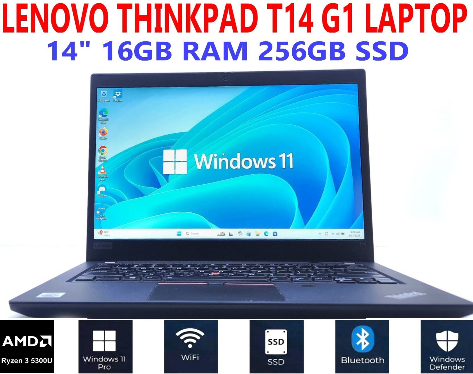 LENOVO THINKPAD T14 G1 LAPTOP ITL 14″ i5-10210U 1.60GHz 16GB RAM 256GB SSD WIFI/