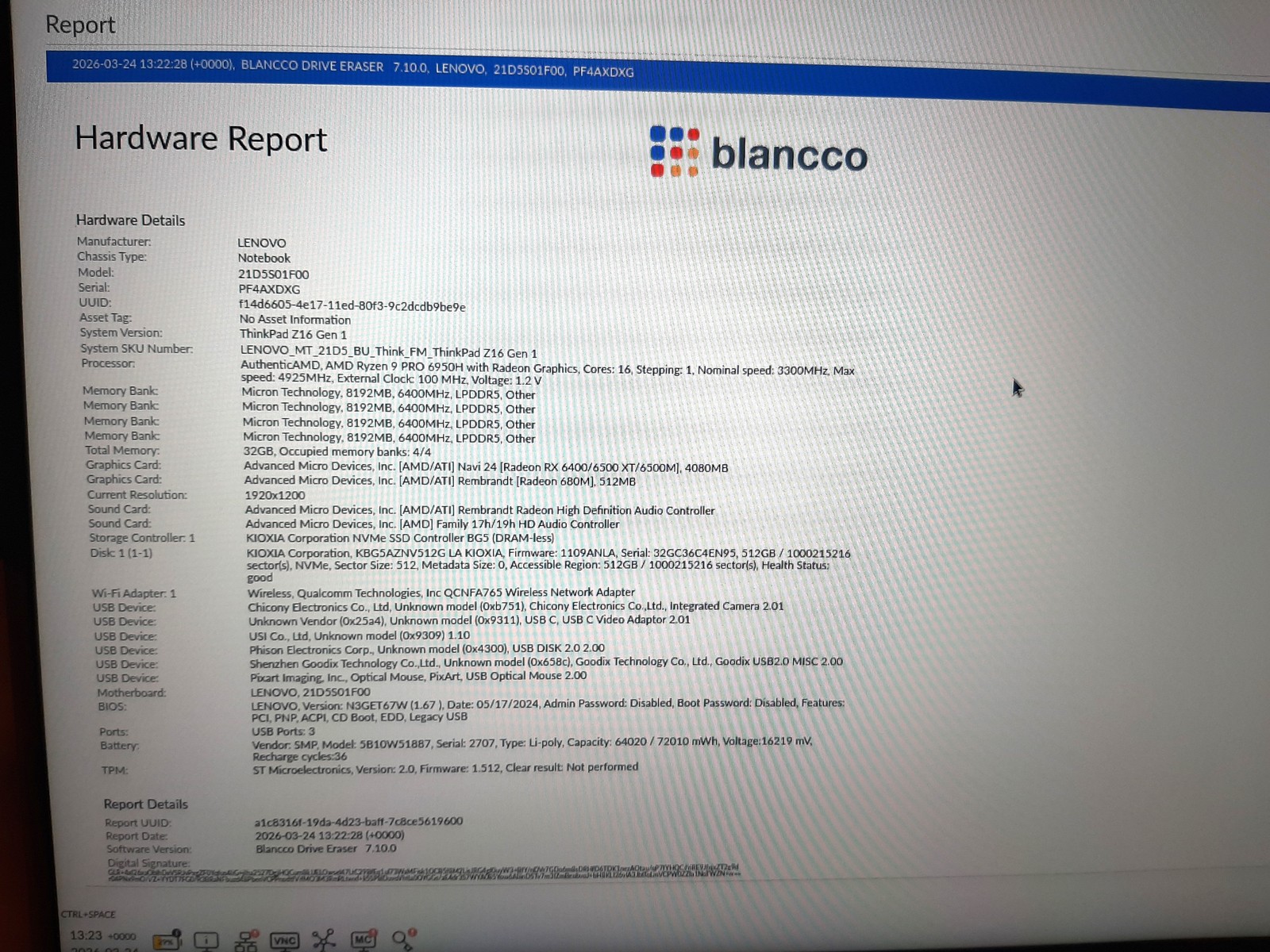 Lenovo ThinkPad Z16 Ryzen 9 PRO 6950H 3.30GHz 32GB RAM 512GB NVMe RX 6500M C4*16