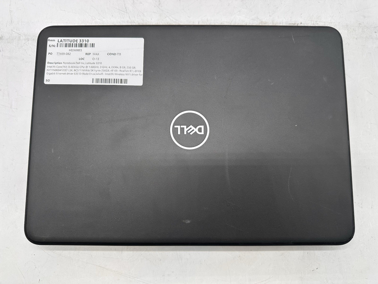 Dell Latitude 3310, i5-8265U CPU, @ 1.60GHz, 8GB RAM, 256GB NVMe-No OS/Adapter