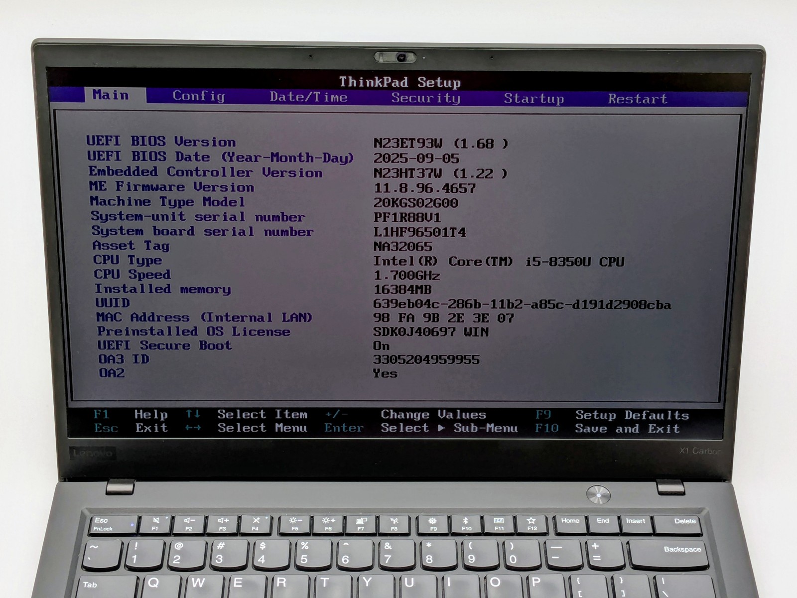 Lenovo ThinkPad X1 Carbon Gen 6 20KG 14″ FHD I5-8350U 256GB SSD 16GB W11P Webcam