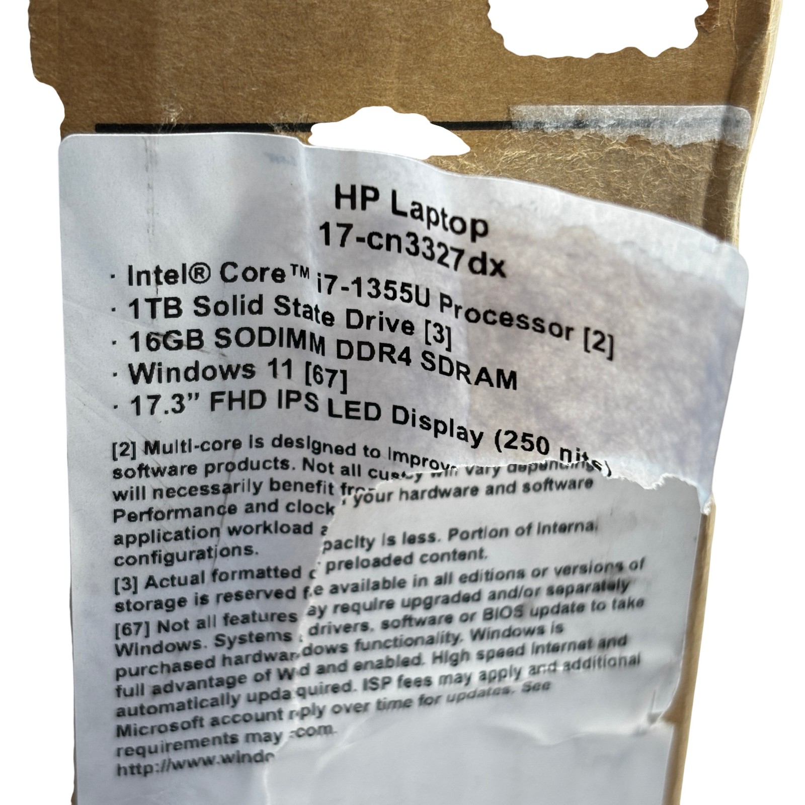 HP 17-cn3327dx Laptop Win 11 Intel Core i7-1355U 1.7Ghz 16GB RAM 1TB SSD 17.3″