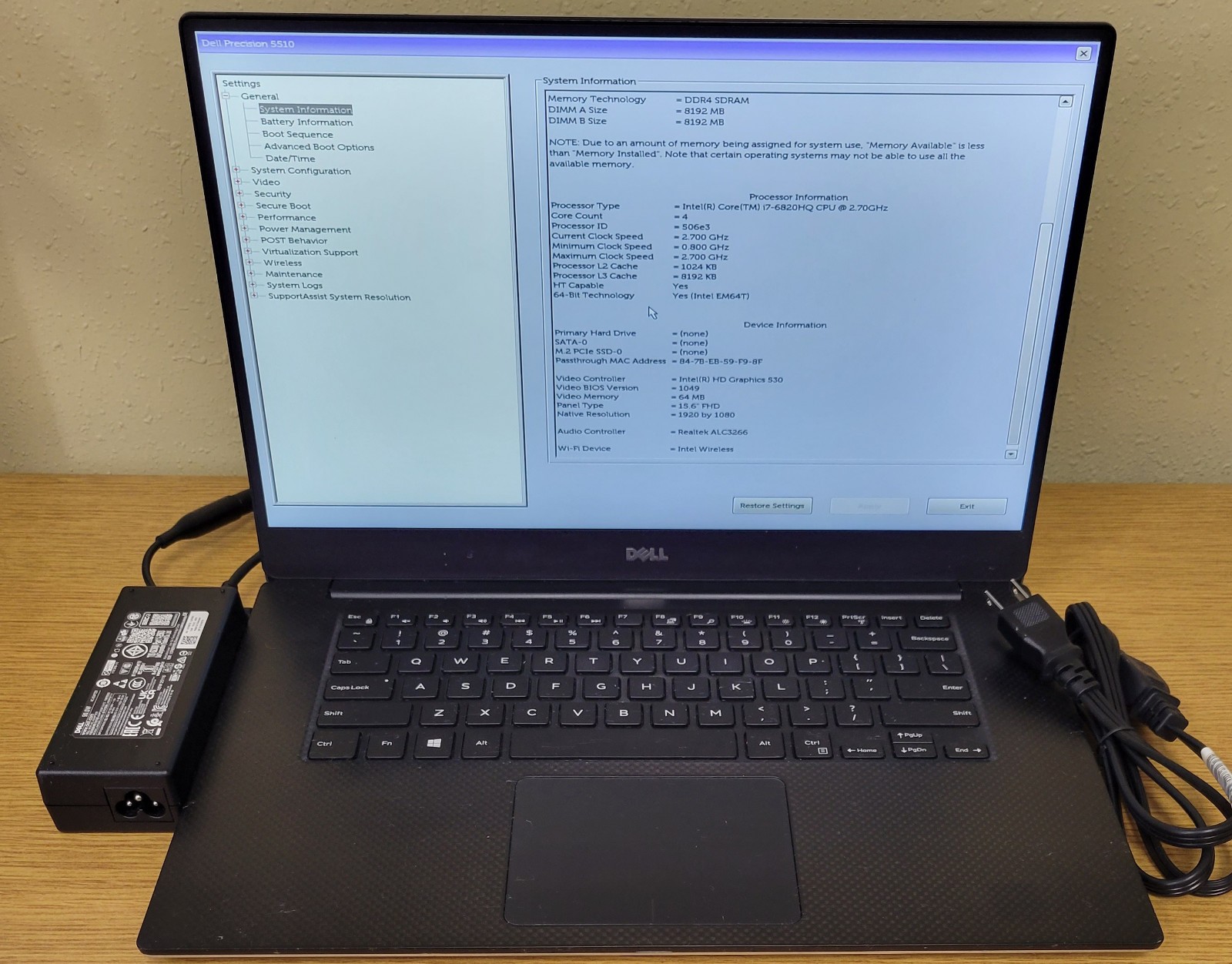 Dell Precision 5510 i7-6820HQ 2.70GHz 16GB 256GB NVMe Quadro M1000M No OS