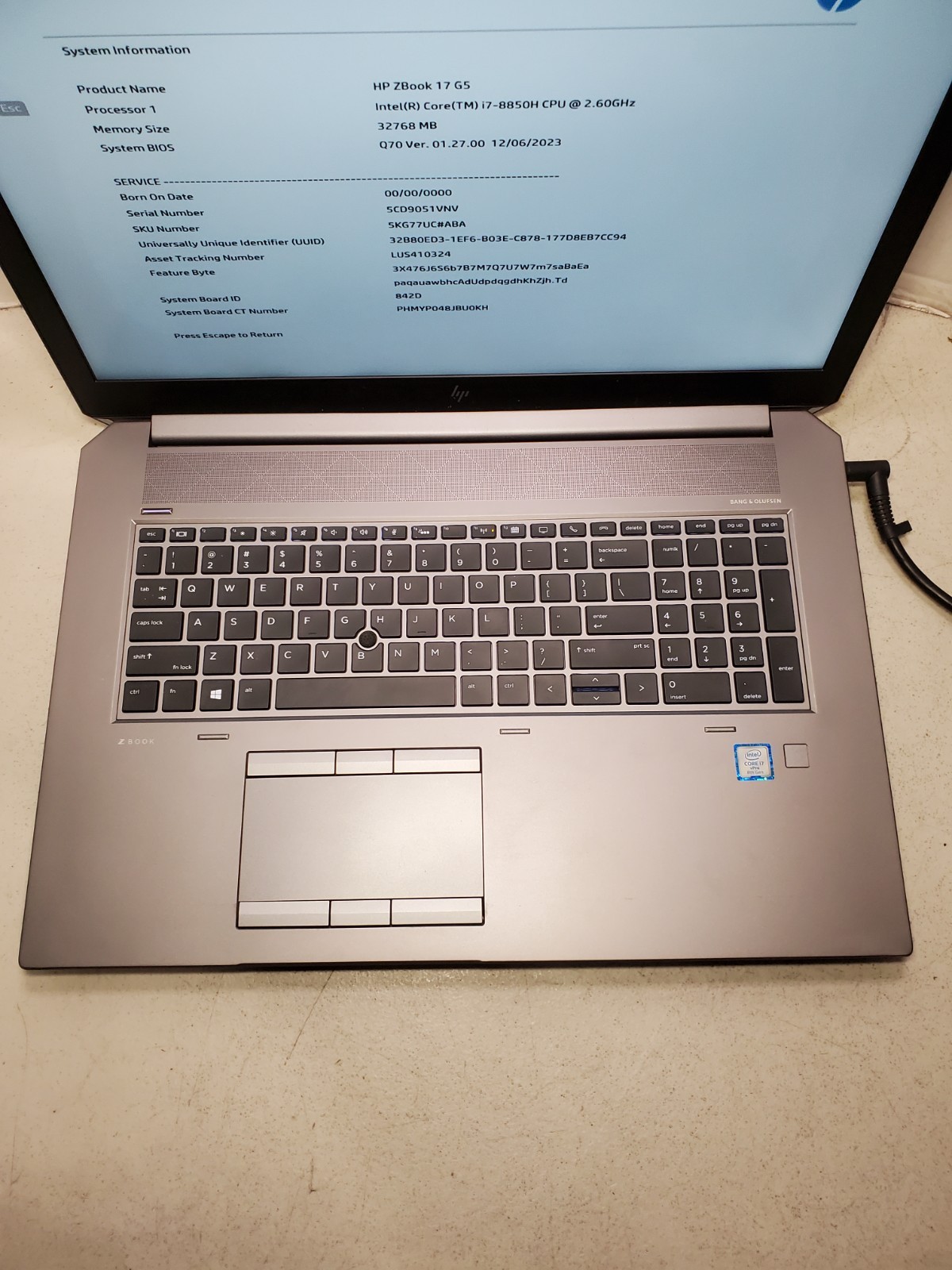 HP ZBook 17 G5 i7-8850H 2.60GHz 32GB RAM No HDD/SSD/OS! BIOS PW! #69