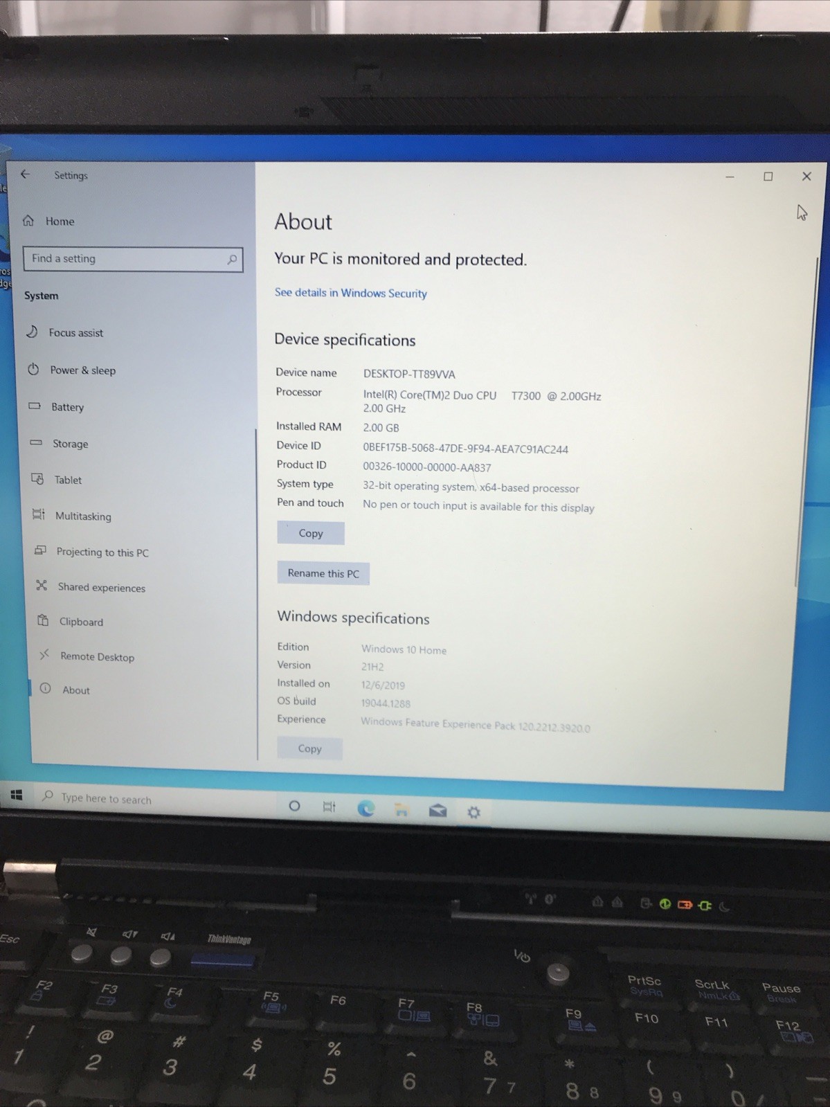 Lenovo Thinkpad T61 Laptop Computer – Weak Battery