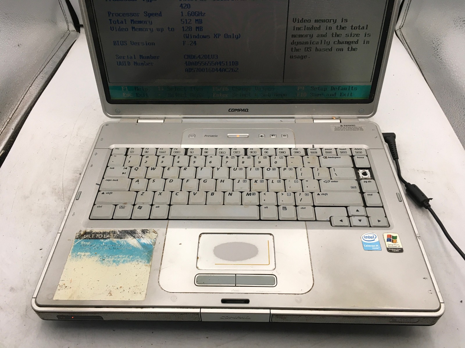 HP COMPAQ PRESARIO C300 – BOOTS TO BIOS – INTEL CELERON M – 512MB RAM – READ -BB