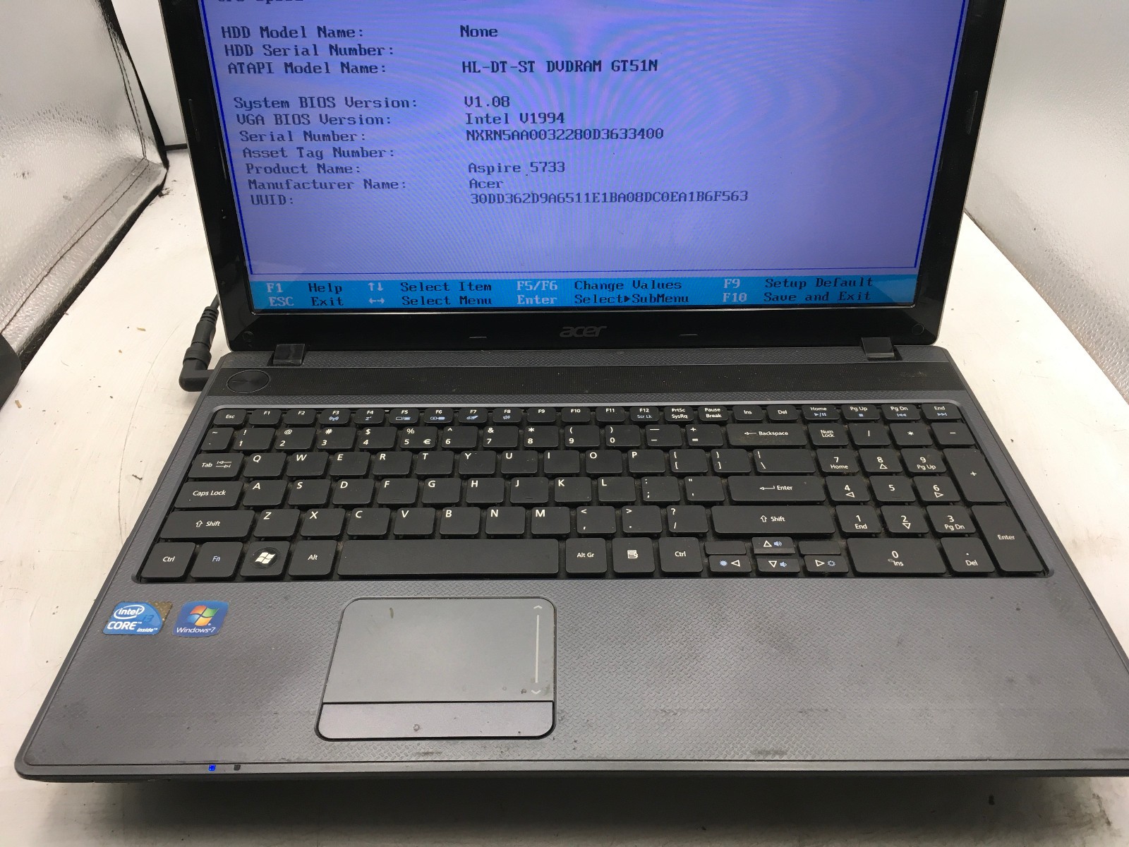 ACER ASPIRE 5733 6838 – BOOTS TO BIOS – INTEL I5 M560 – NO RAM – READ DESCRIP-BB