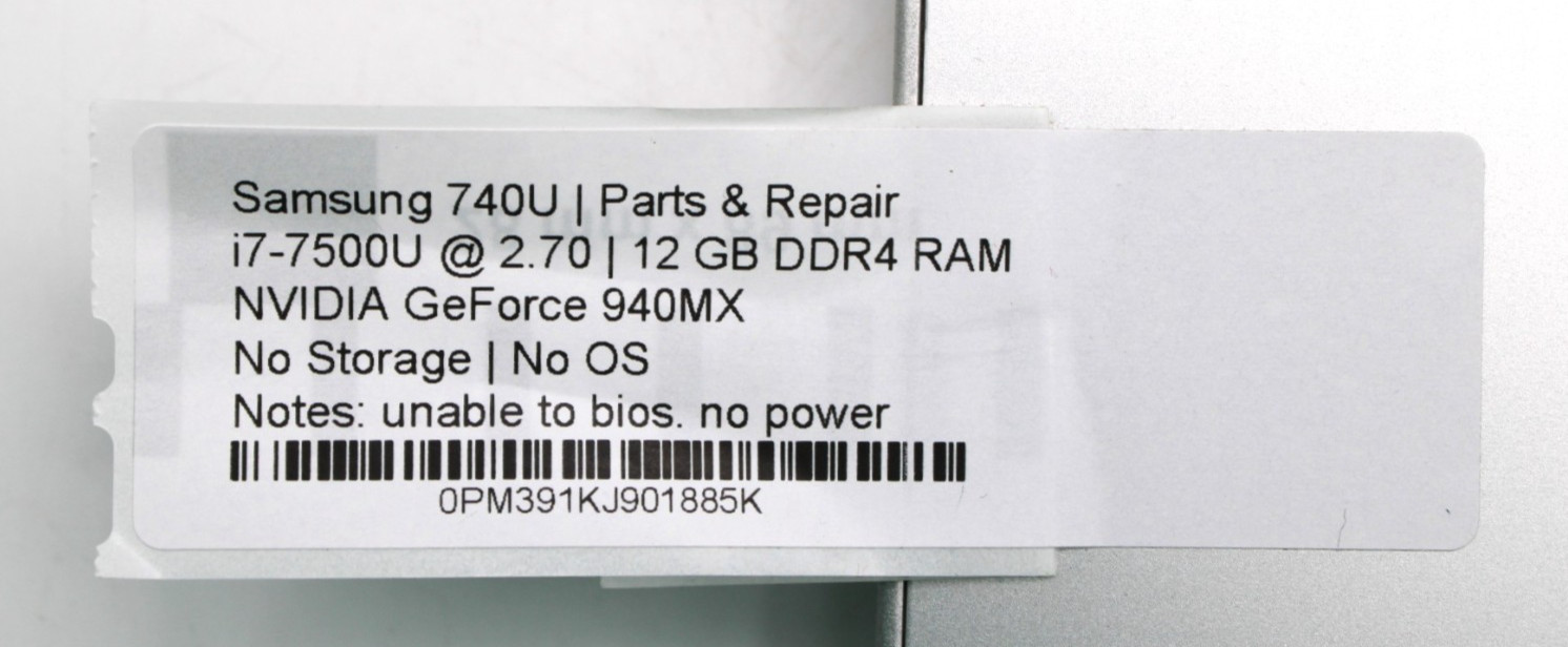 Samsung 740U i7-7500U@2.70GHz 12GB DDR4 NO STORAGE OR OS *PARTS/REPAIR* READ