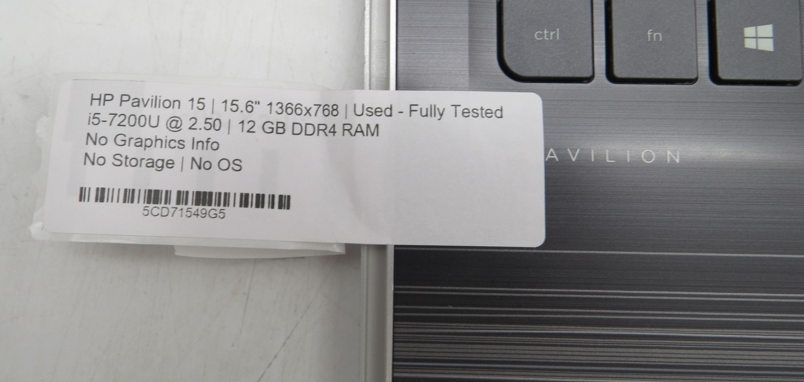 HP Pavilion 15 i5-7200U @ 2.50GHz 12GB RAM No SSD No OS *READ*