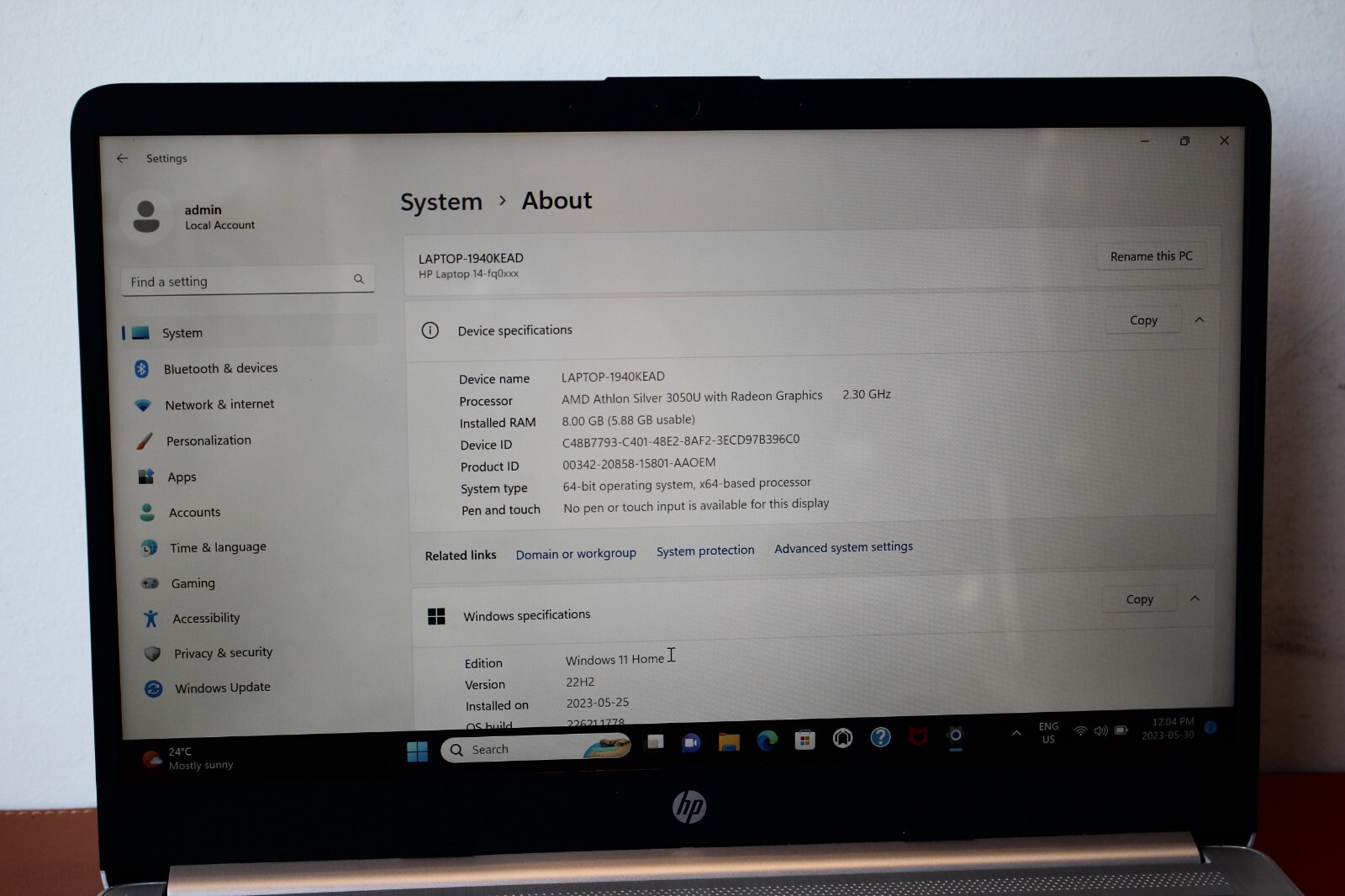 HP 14-fq0028ca AMD 3050U 2.3Ghz 8GB DDR4 256GB SSD 14″ Laptop – Silver