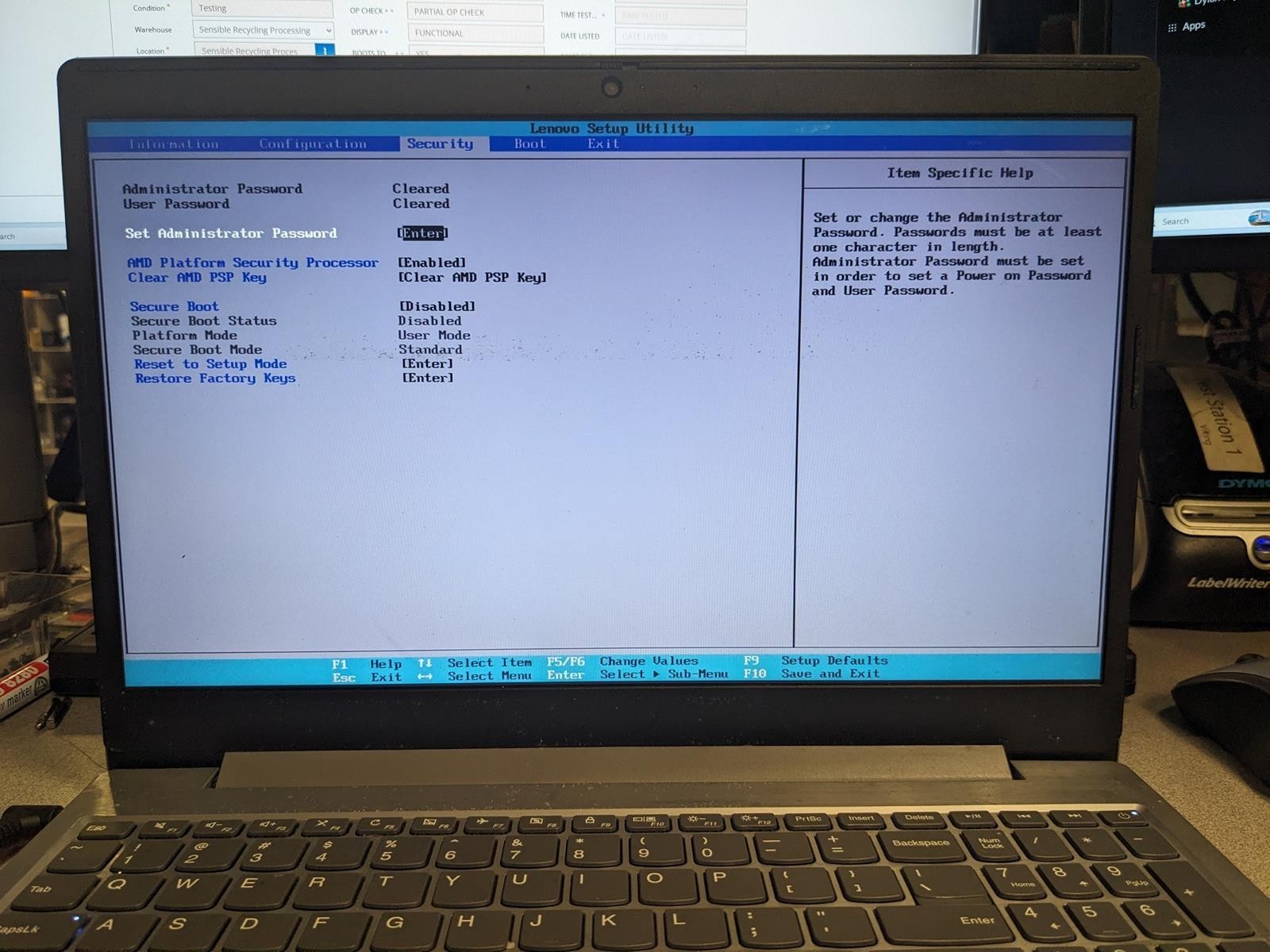 LENOVO IDEAPAD L340-15API AMD RYZEN 3 3200U @ 2.60GHz, 8GB RAM, NO HDD/OS