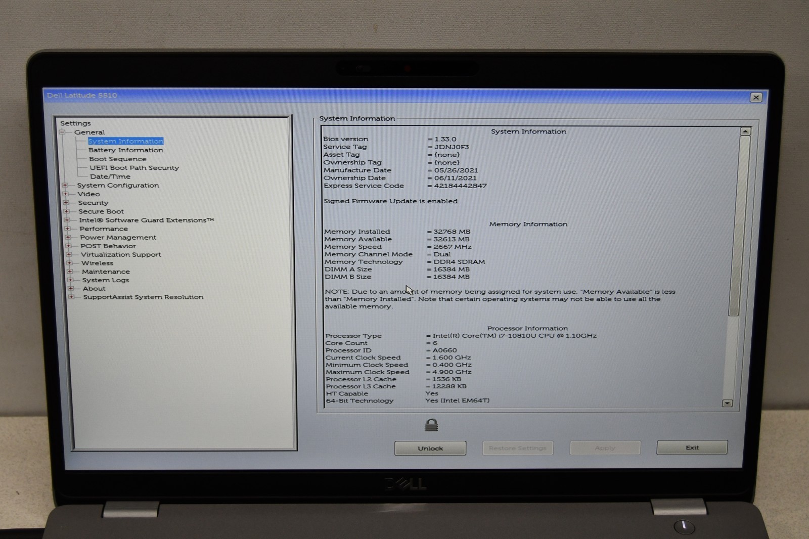 ^ Dell Latitude 5510 15.6″ i7-10810U @ 1.10 GHz 32 GB Ram 512GB SSD BIOS Locked