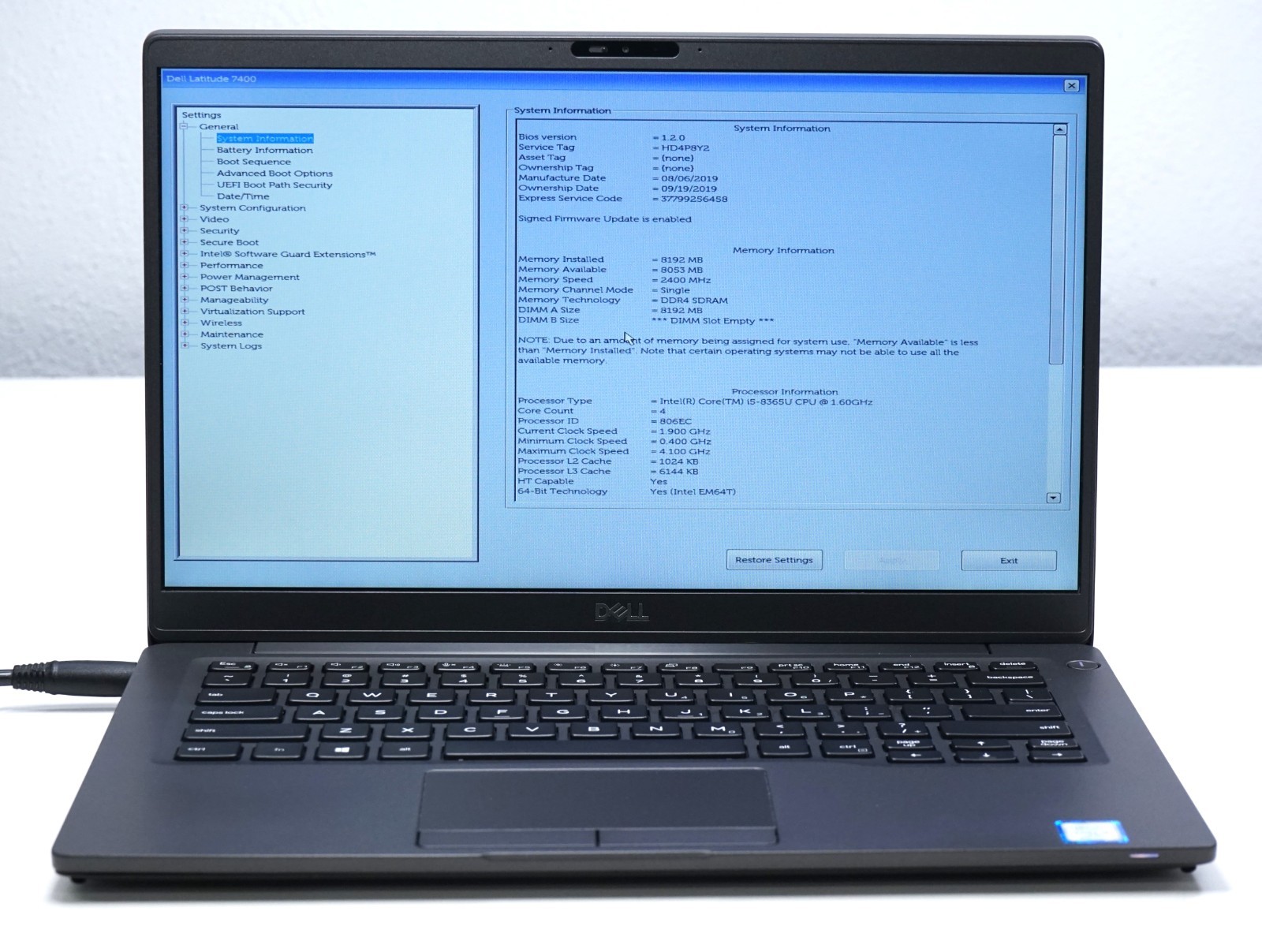 Dell Latitude 7400 – Intel Core i5-8365U @1.60GHz 8GB RAM (No SSD)