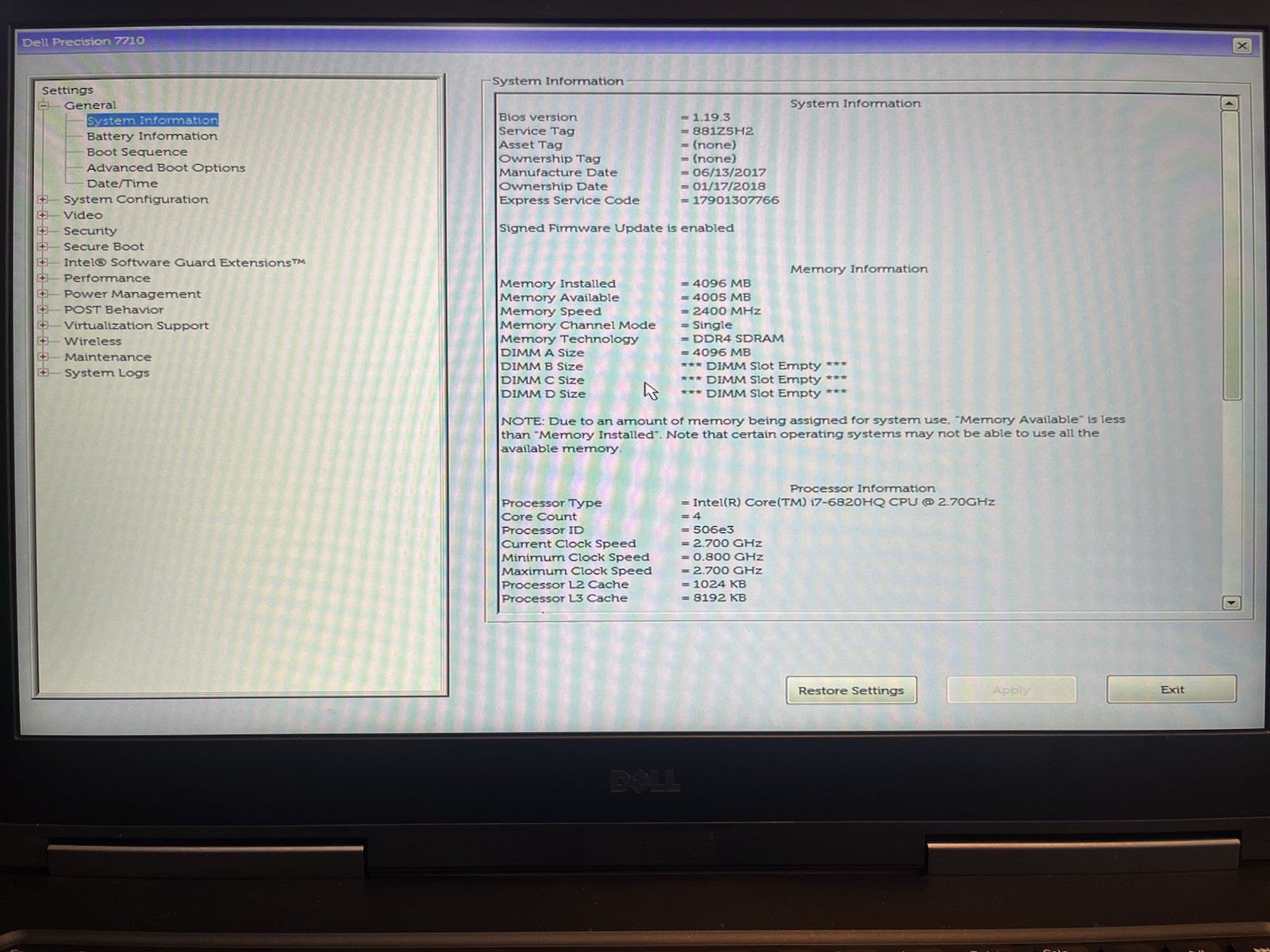 Dell Precision 7710 17.3″ Laptop i7-6820HQ M3000M **No RAM/SSD/OS/Batt/AC**READ*