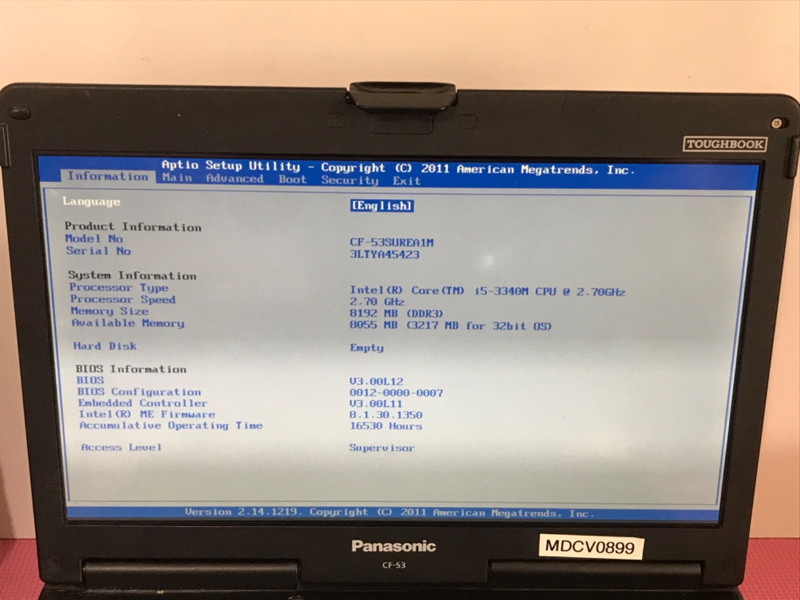 4 Panasonic Toughbook CF-53 i5-3340M 2.7GHz 8Gb NO HD/ Caddy MK3 53SUREA1M #34